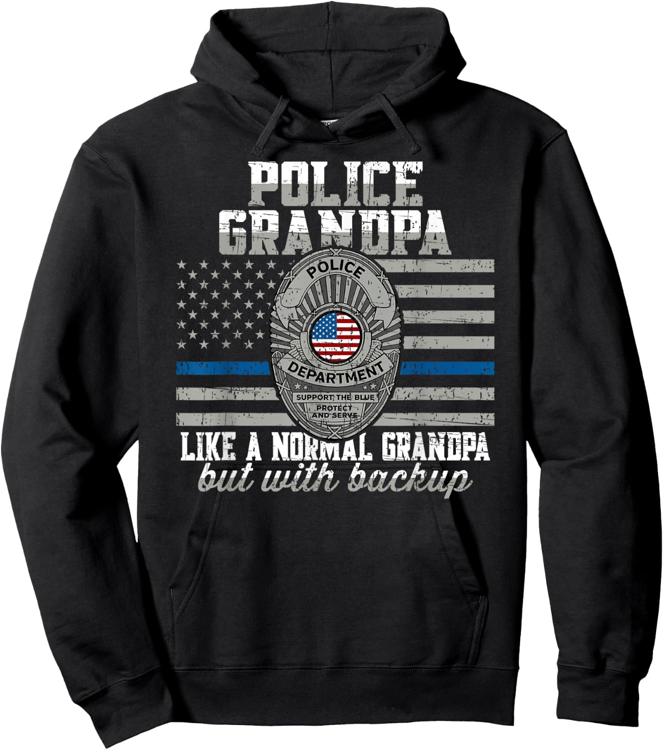 Police Grandpa Like a Normal Grandpa But With Backup Cop Hoodie - Hoodie | Black