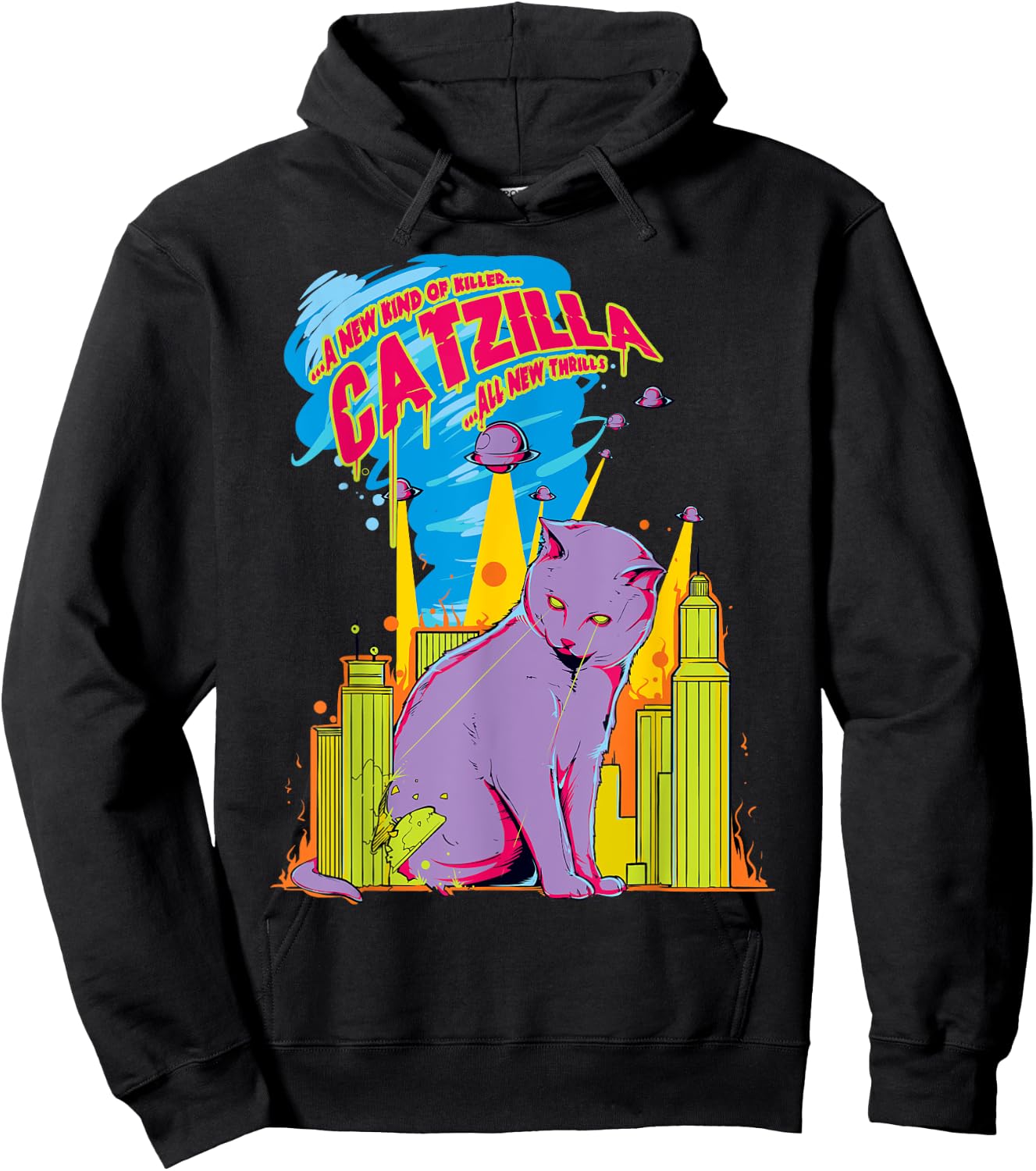 Vintage Catzilla Cat Kitten Lover Hoodie - Hoodie | Black