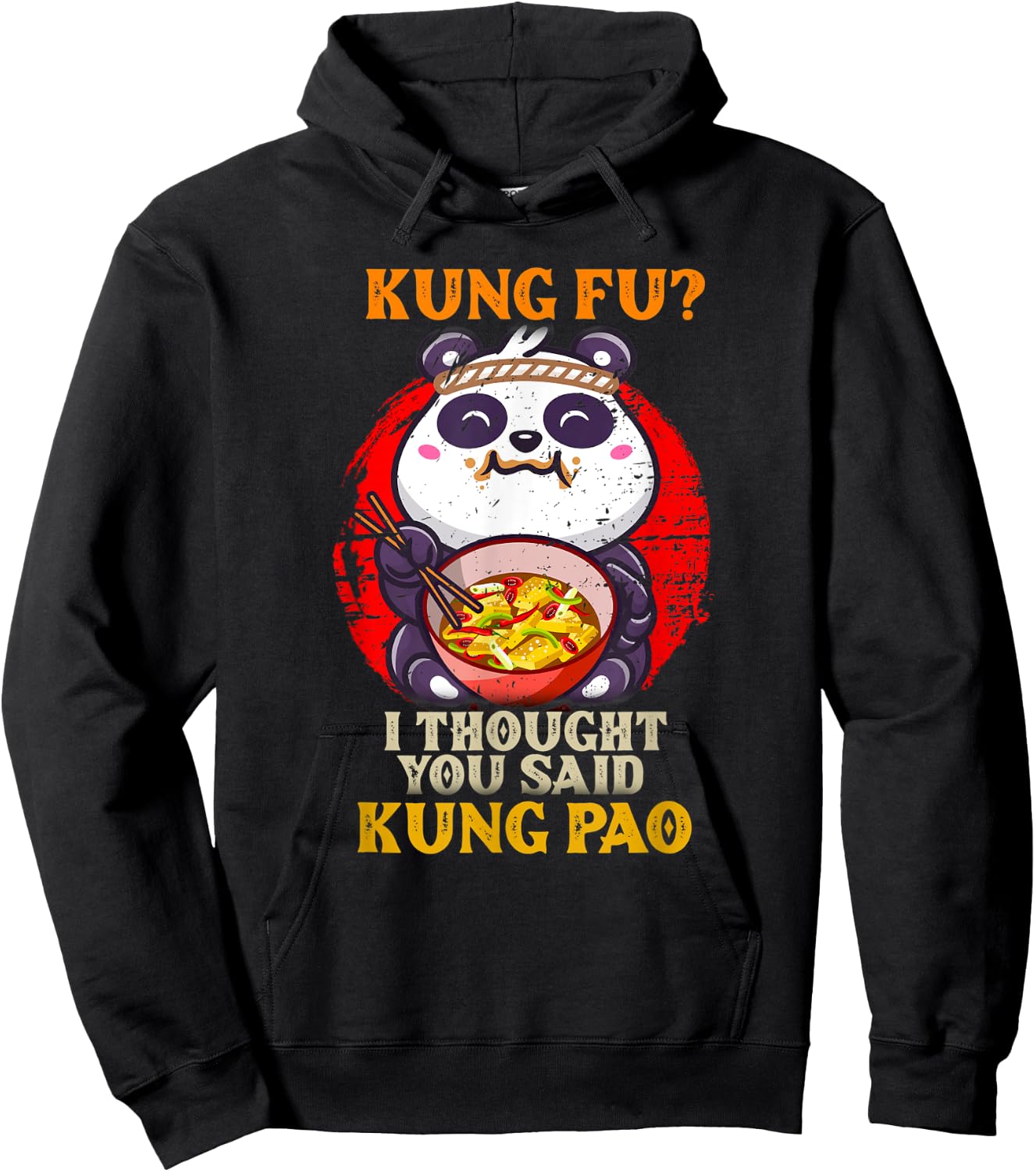 Chinese Food Pun Kung Fu Funny Panda Eating Kung Pao Lover Hoodie - Hoodie | Black