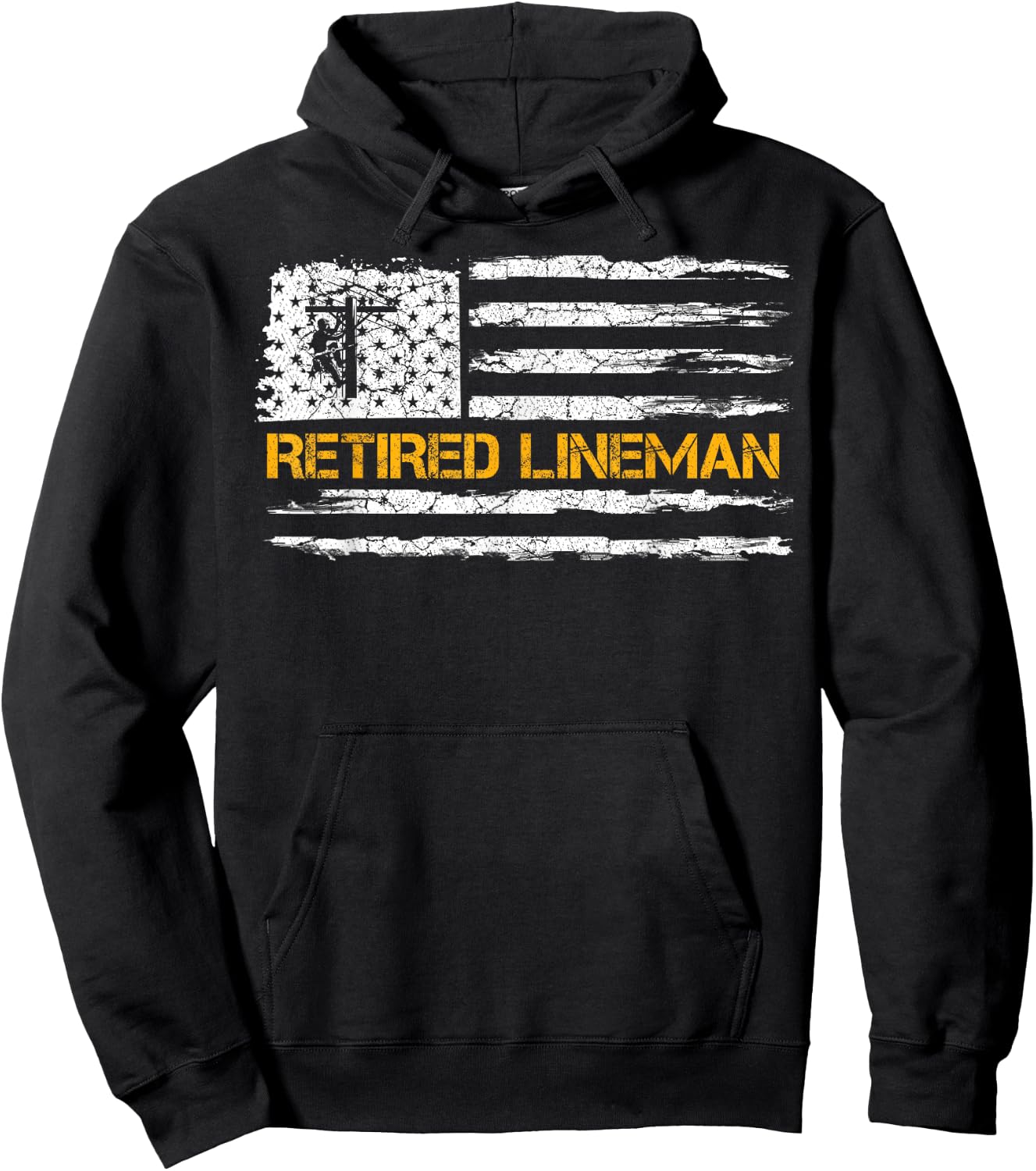Vintage USA Flag Retired Electric Cable Lineman Retirement Hoodie - Hoodie | Black