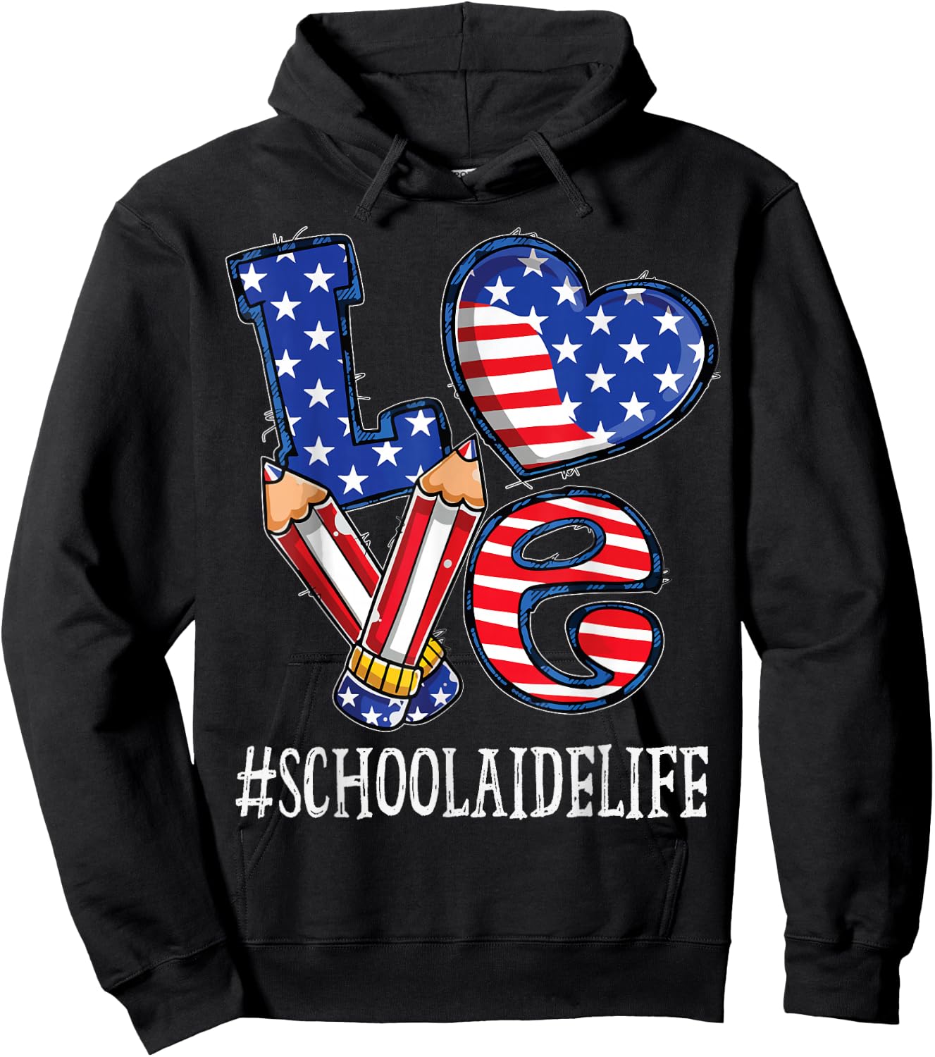 School Aide Love USA Flag Fireworks Funny 4th of July Hoodie - Hoodie | Black