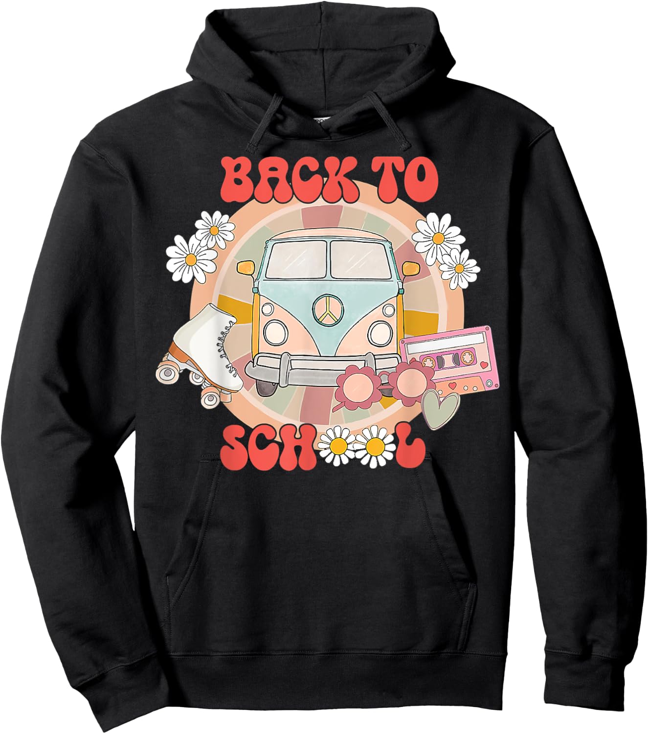 Back To School Groovy Retro Teacher Student Daisy Women Kids Hoodie - Hoodie | Black