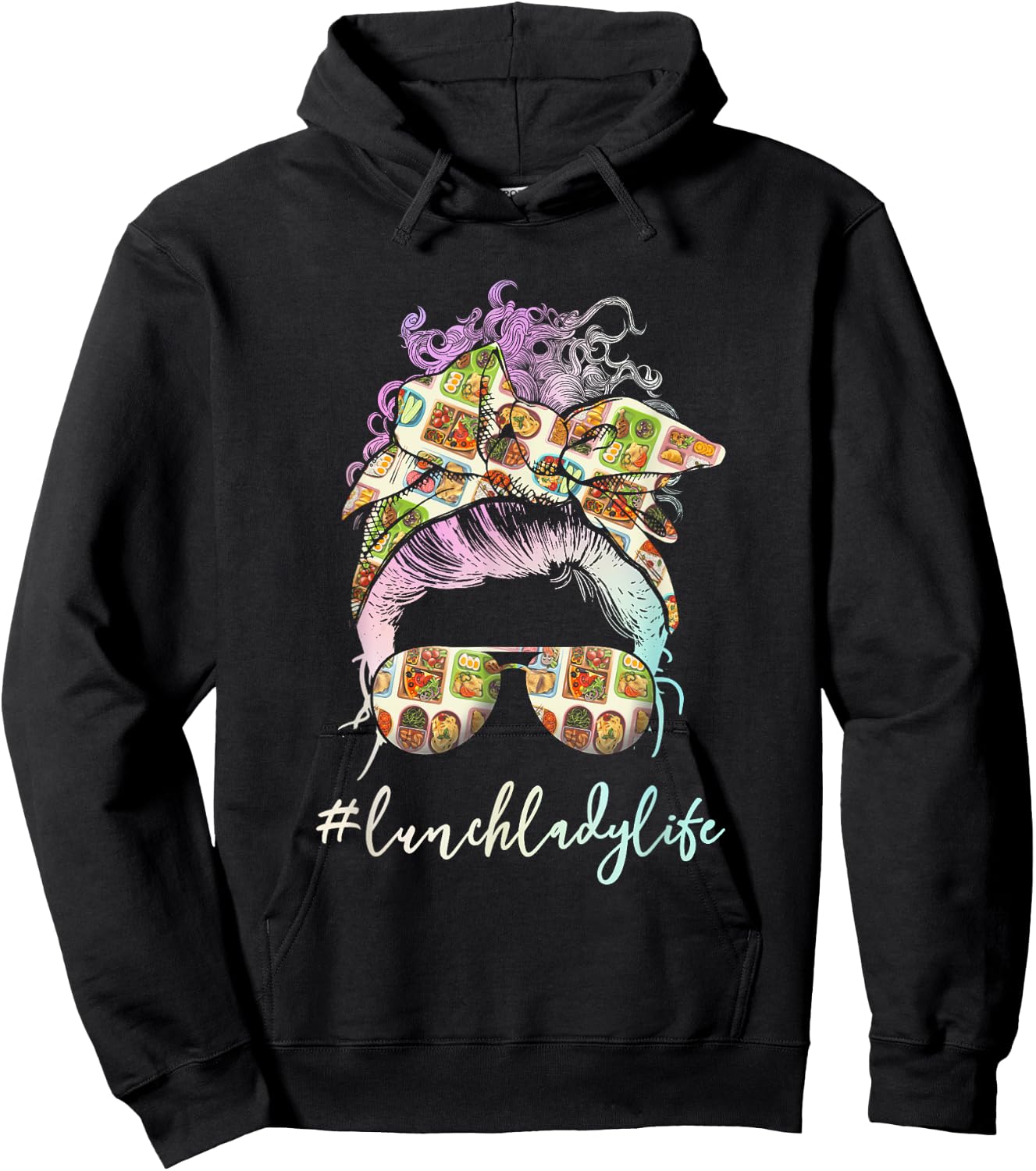 Lunch Lady Messy Hair Woman Bun Lunch Lady Life Hoodie - Hoodie | Black