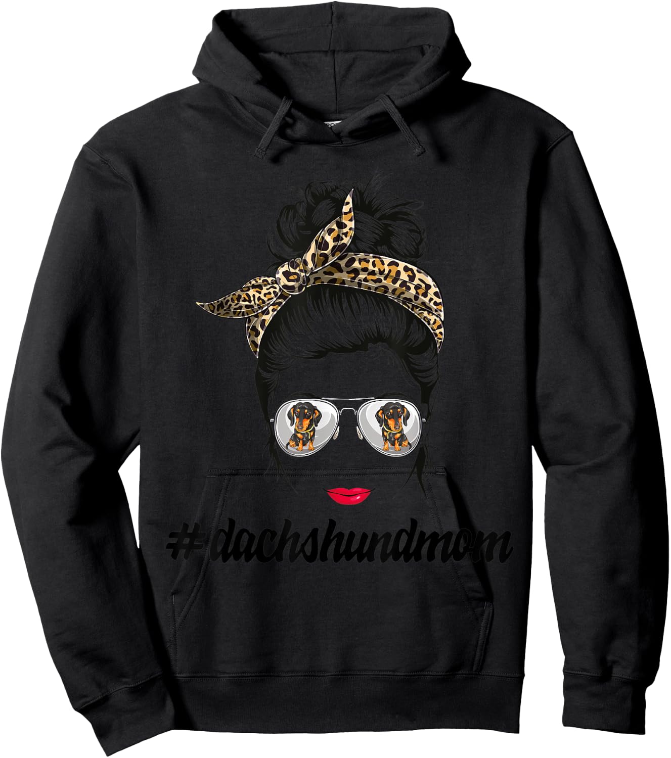 Dachshund Dog Mom Messy Bun Leopard Women Puppy Pet Lover Hoodie - Hoodie | Black