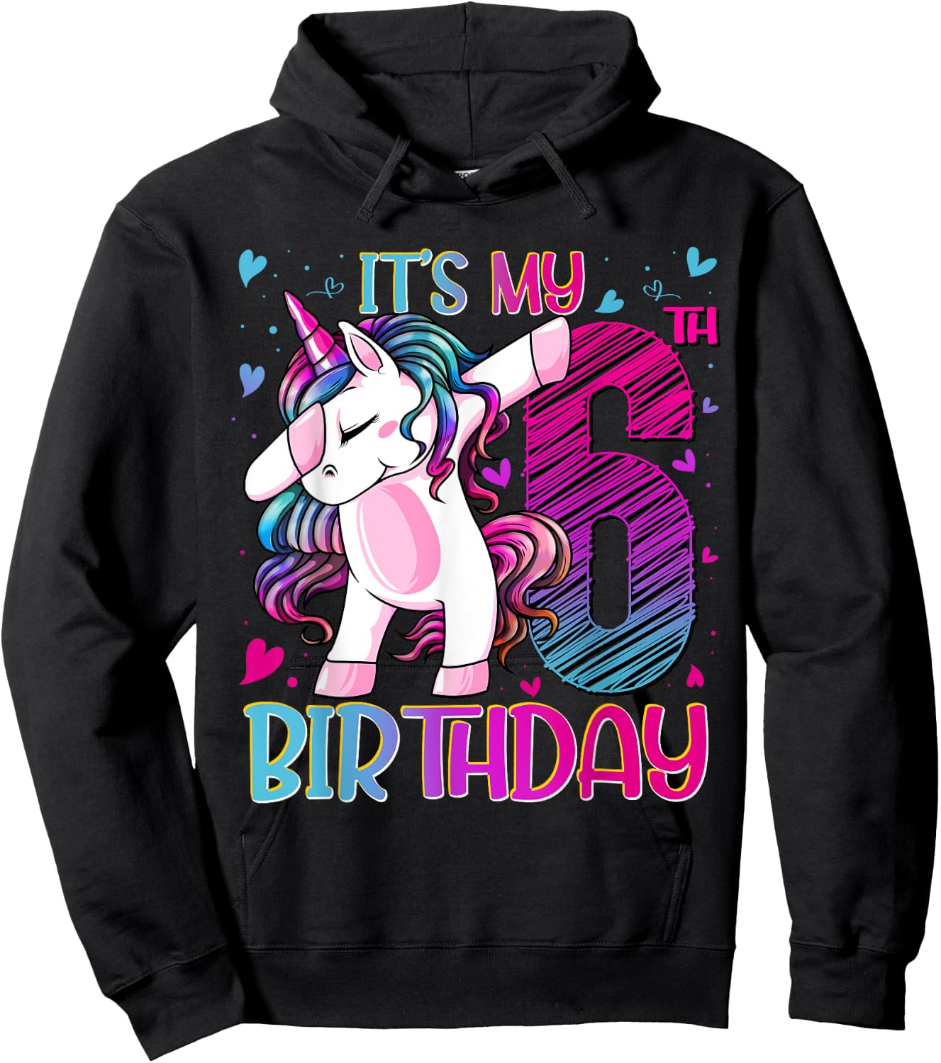 6 Year Old Unicorn Dabbing 6th Birthday Girl Unicorn Party Hoodie - Hoodie | Black