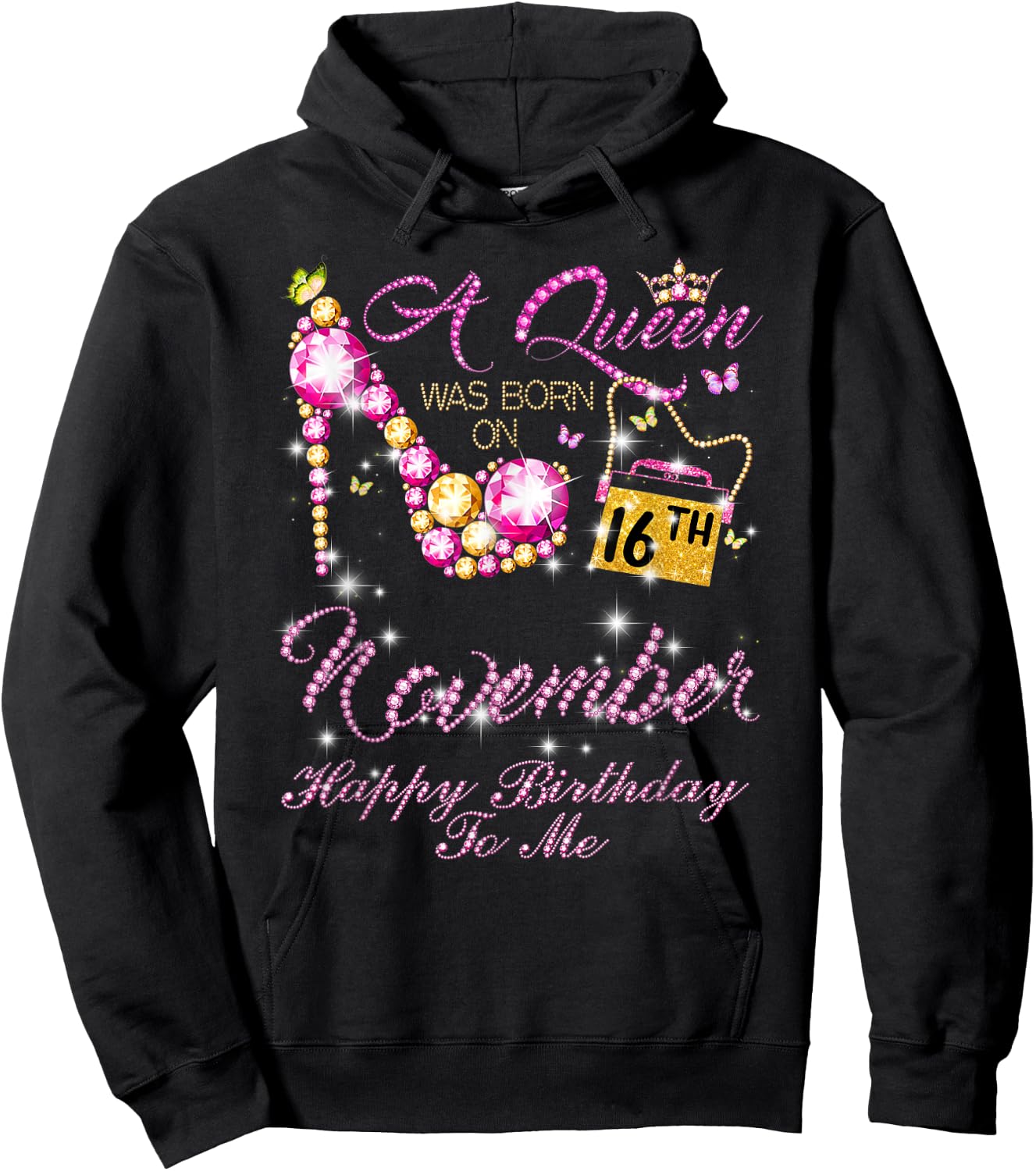 A Queen Was Born In November, November 16th Birthday Hoodie - Hoodie | Black