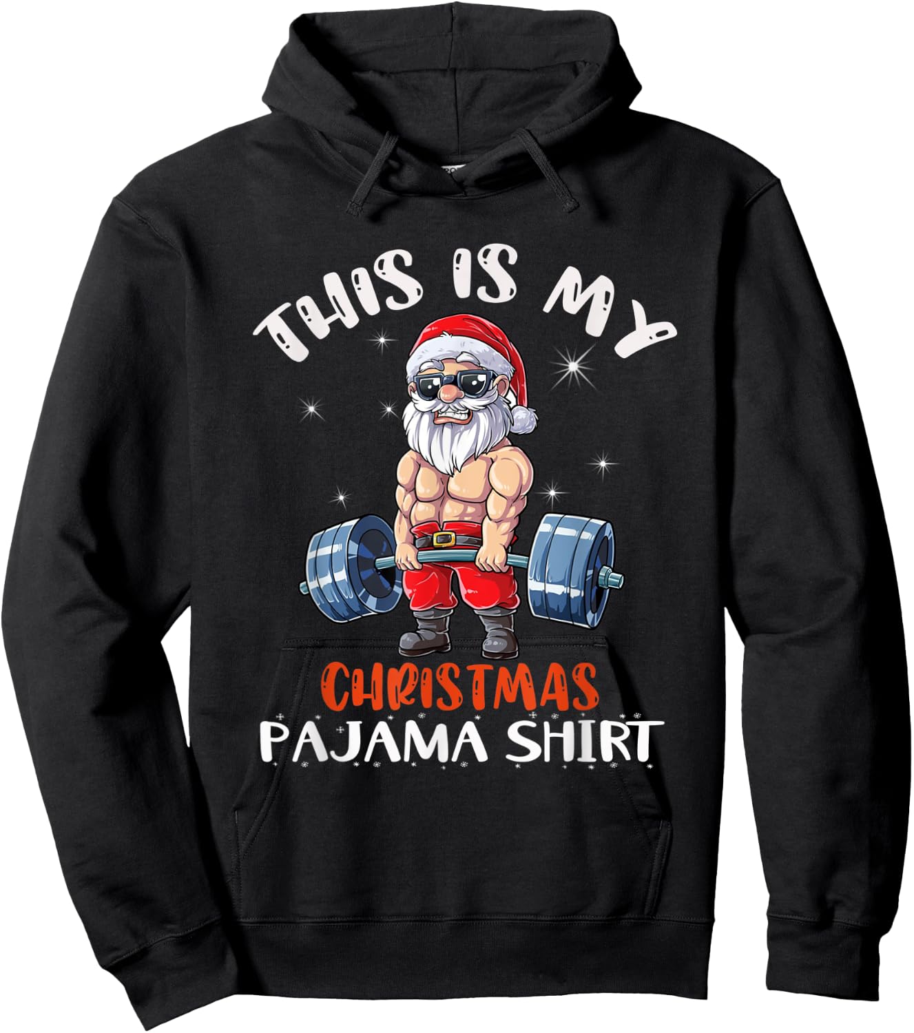 Christmas Pajama Santa Weightlifting Gym Hoodie - Hoodie | Black