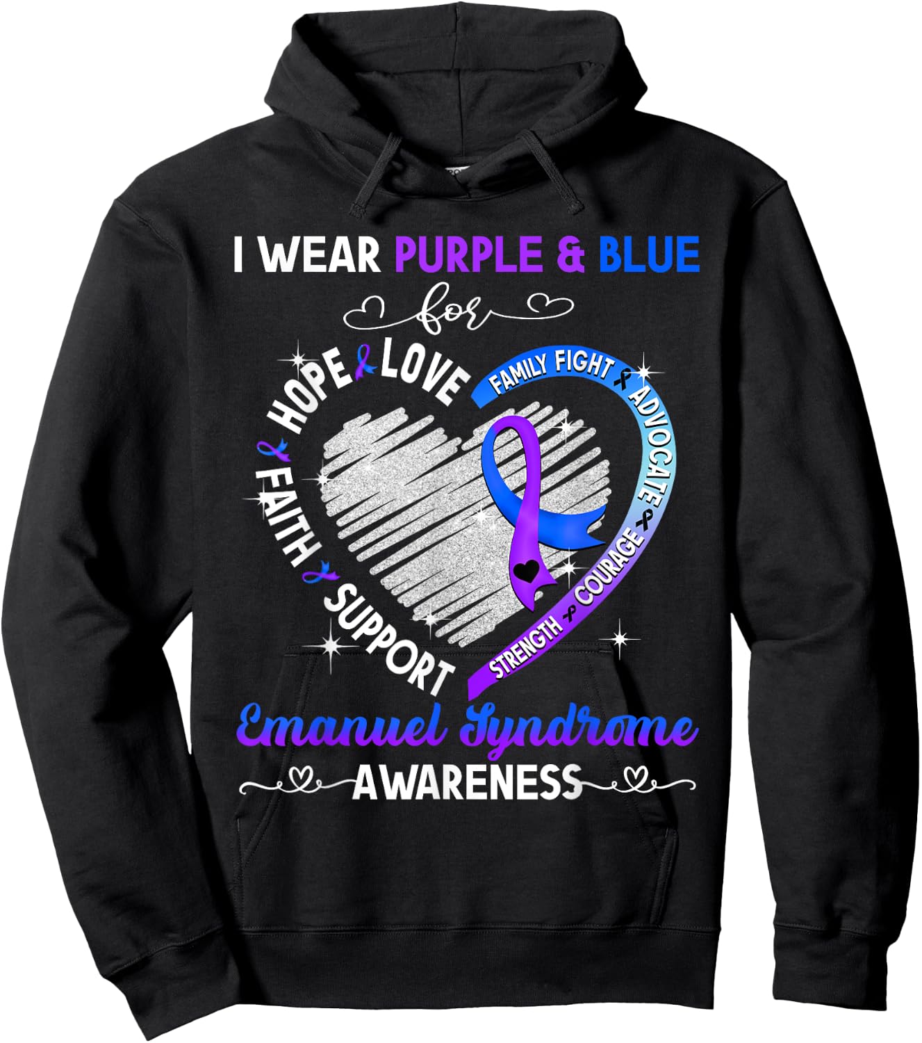 I Wear Purple & Blue For Emanuel Syndrome Awareness Gifts Hoodie - Hoodie | Black