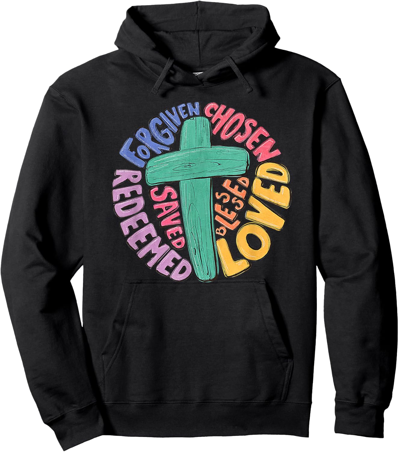 Jesus Cross Forgiven Chosen Loved Redeemed Christian Easter Hoodie - Hoodie | Black