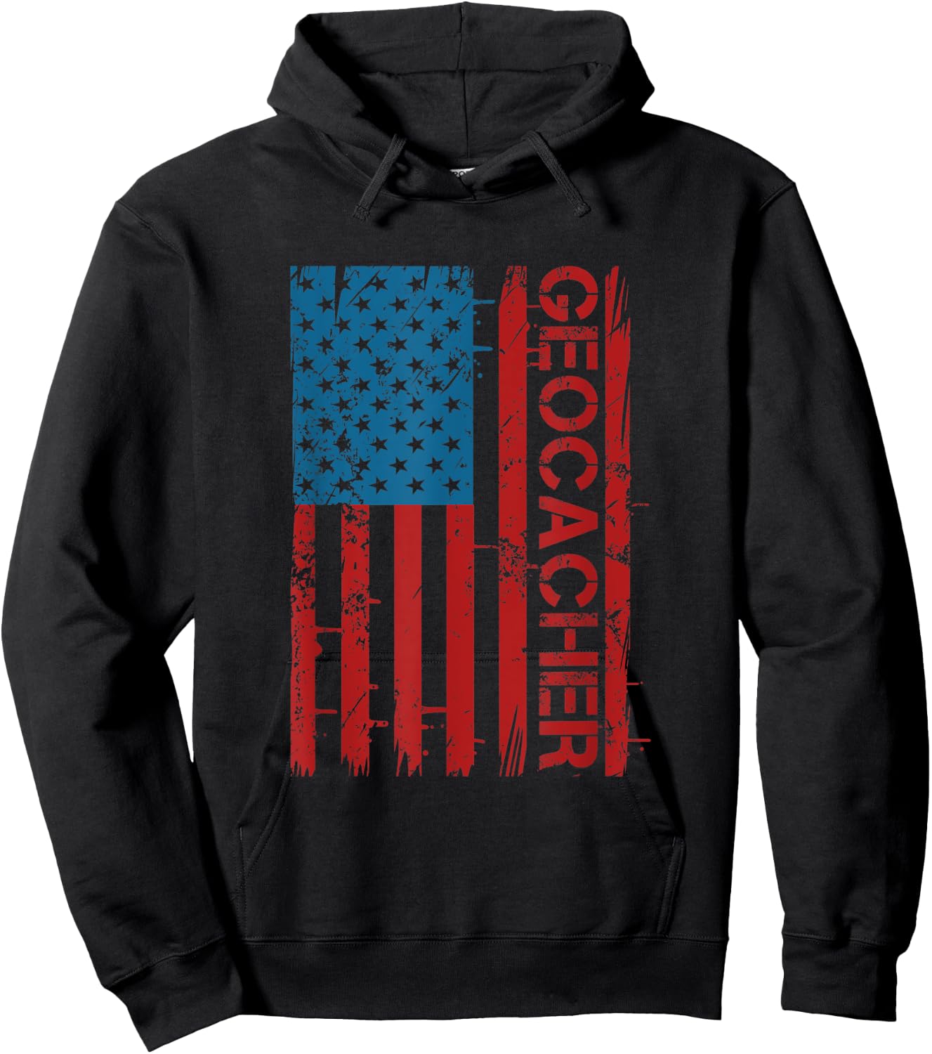 Patriotic American Flag Geocaching Fan For Patriot Geocacher Women Men Hoodie - Hoodie | Black