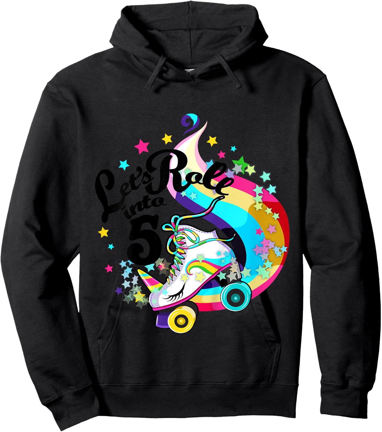 5 Year Old Birthday Shirt Girl Roller Skate Unicorn Outfit Hoodie - Hoodie | Black