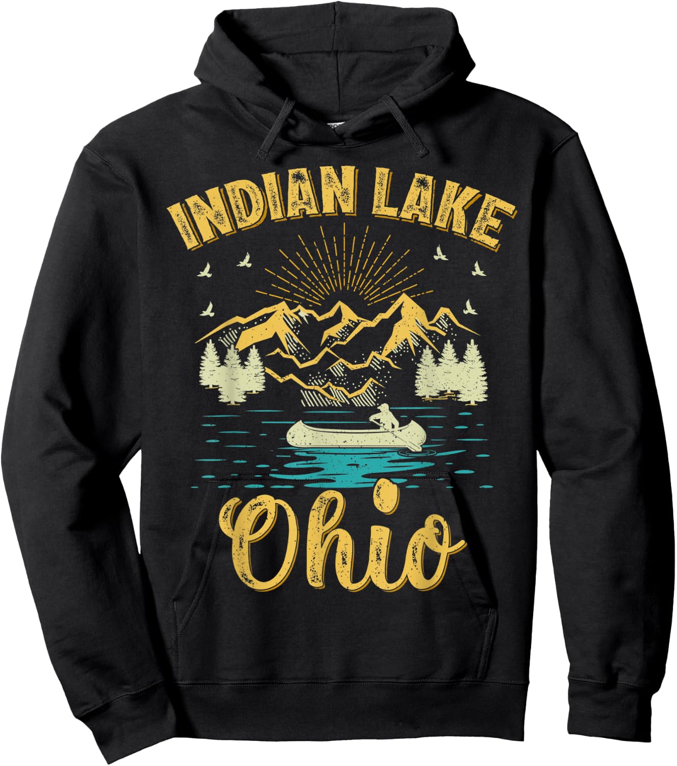 Summer Vacation Retro Mountain Ohio Indian Lake Men Women Kids Hoodie - Hoodie | Black