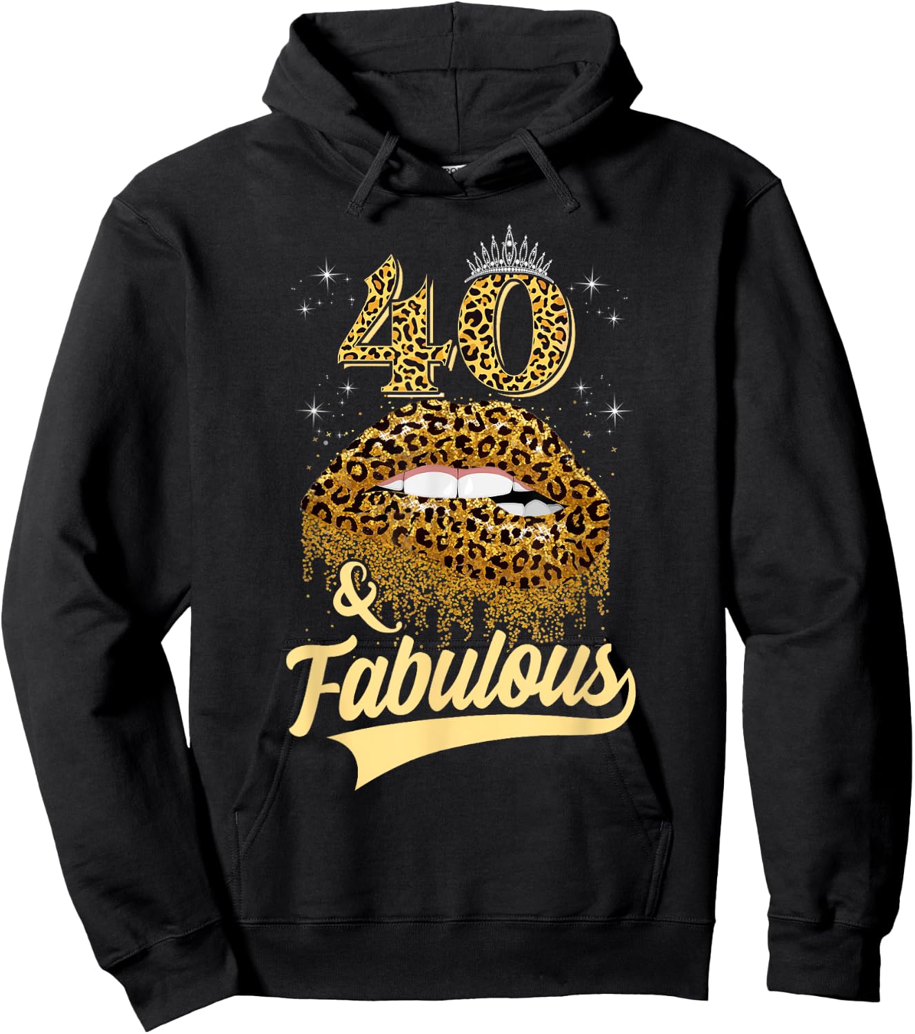 40 And Fabulous Queen Happy Birthday 40th Leopard Sexy Lips Hoodie - Hoodie | Black