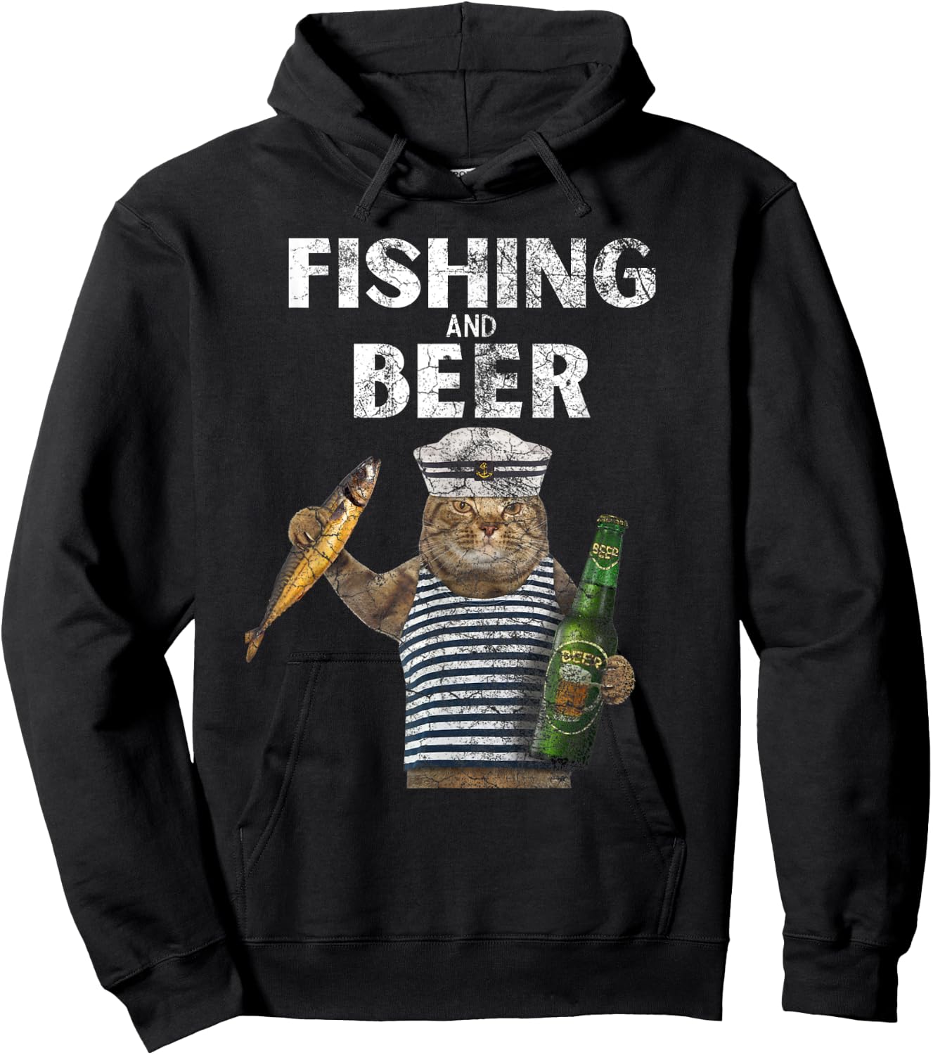 Fishing & Beer Funny Cat Hoodie - Hoodie | Black