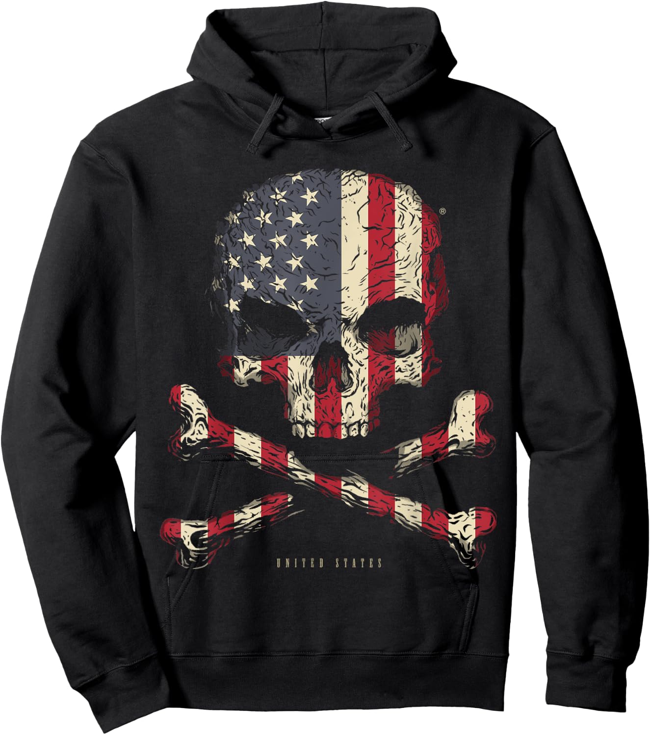 SKULL CROSSBONES UNITED STATES Flag Skeleton American Heart Hoodie - Hoodie | Black