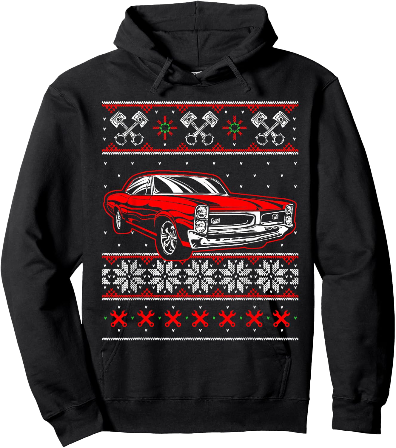 Mechanics Ugly Christmas Sweater Style Muscle Car Hoodie - Hoodie | Black