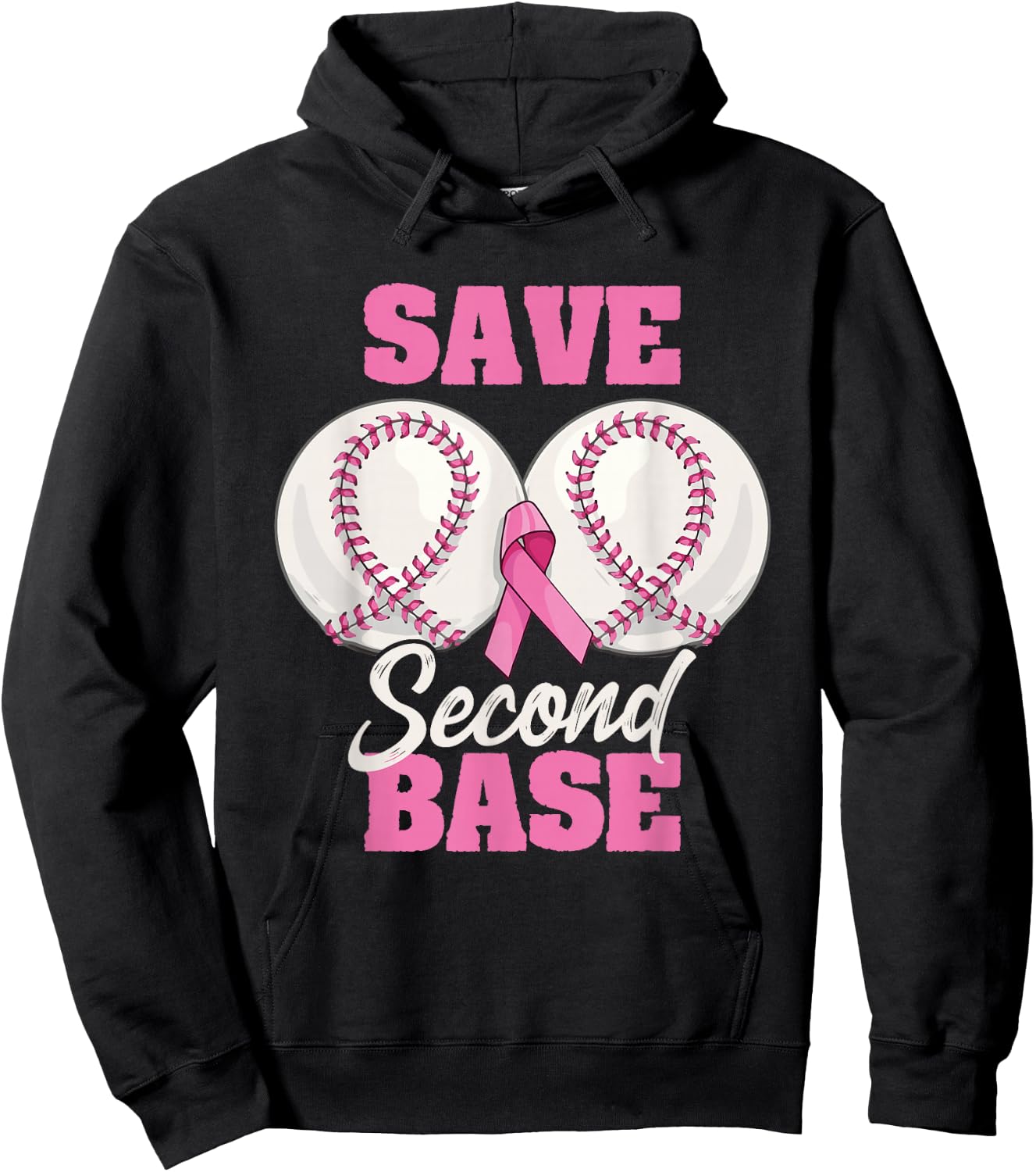 Save Second 2nd Base Funny Baseball Breast Cancer Awareness Hoodie - Hoodie | Black