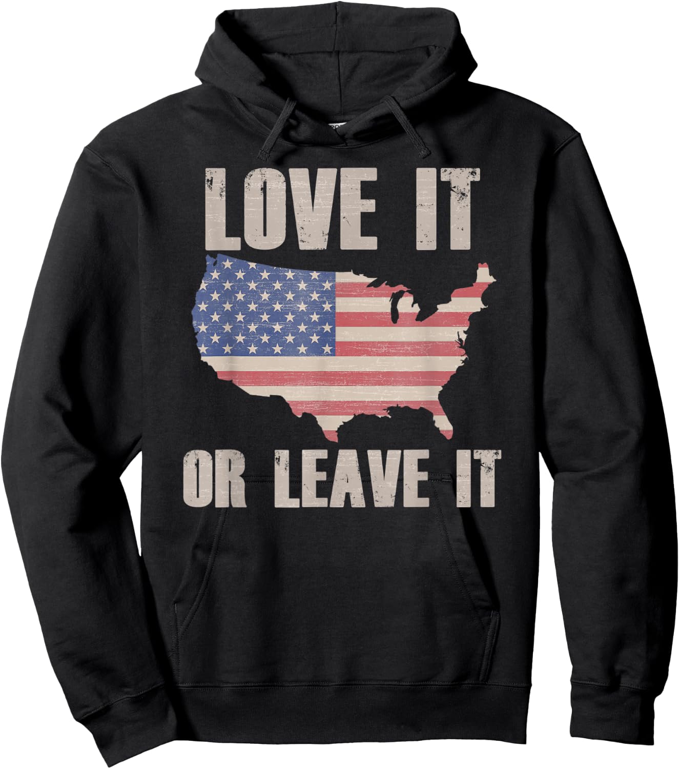 LOVE IT OR LEAVE IT Patriotic Vintage American Flag USA Map Women Kids Men Hoodie - Hoodie | Black