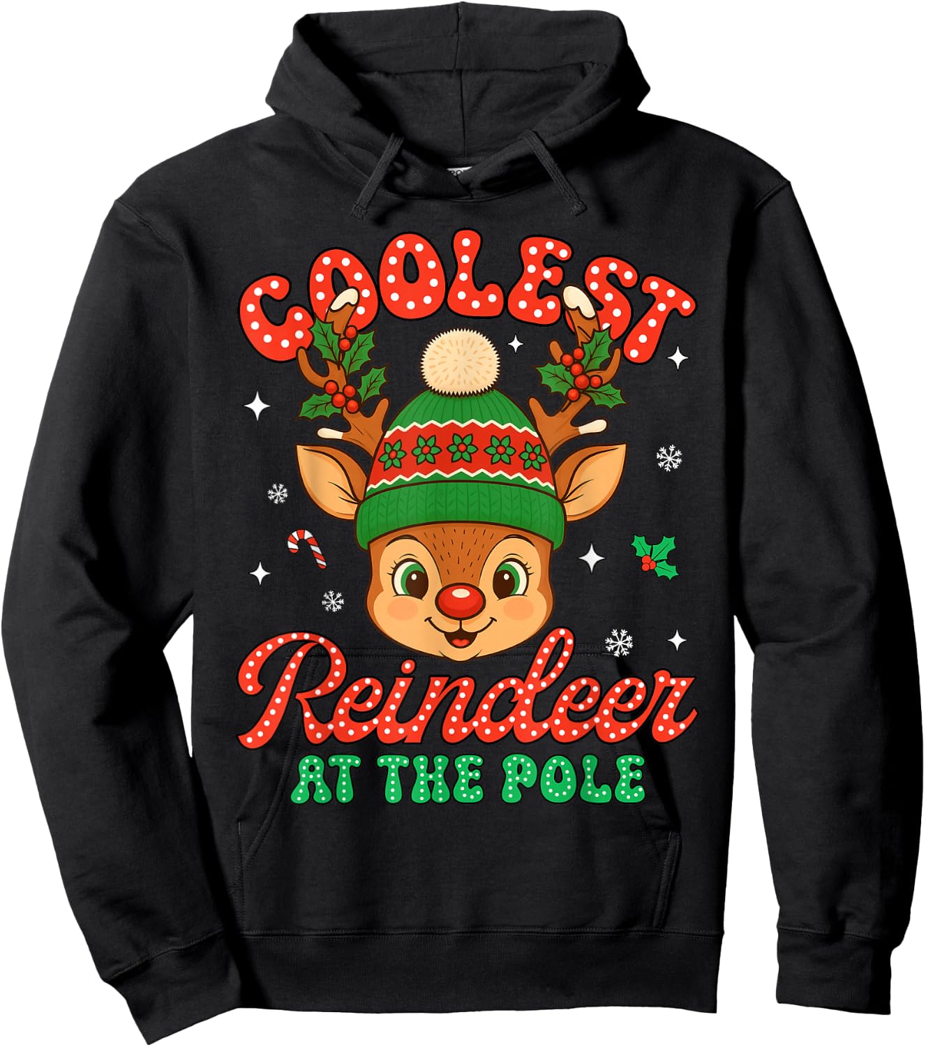 Coolest Reindeer at The Pole North Pole Christmas Boys Kids Hoodie - Hoodie | Black