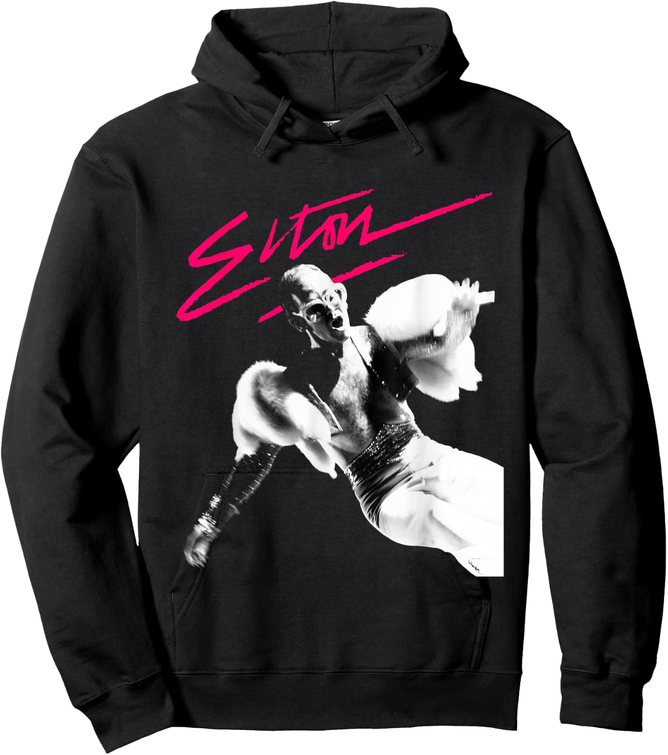 Elton John Official Pink Brush Photo Hoodie - Hoodie | Black