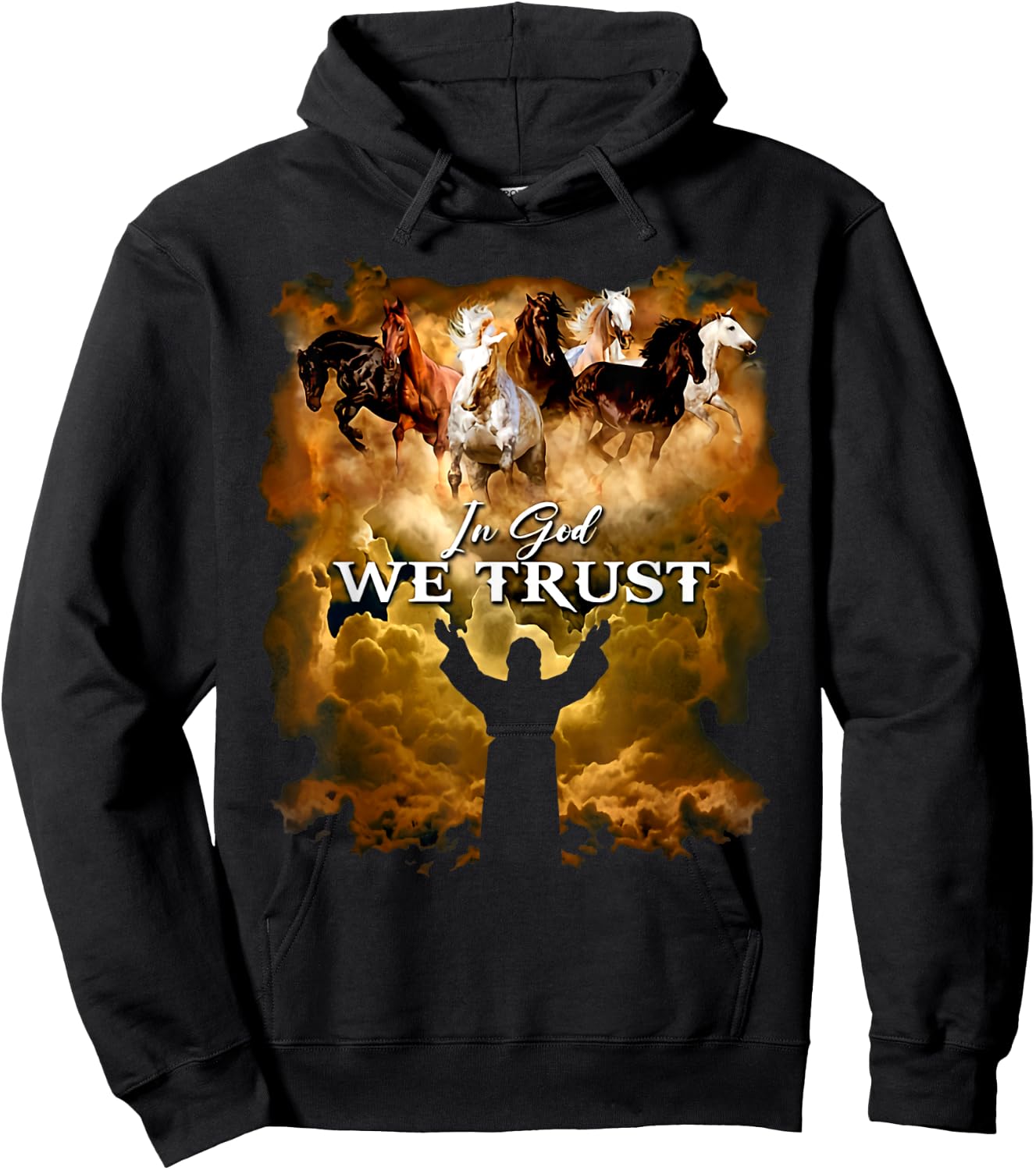 Jesus Horse In God We Trust - Christian , -Adults, -Kids, Black, Small, Short Sleeve Hoodie - Hoodie | Black