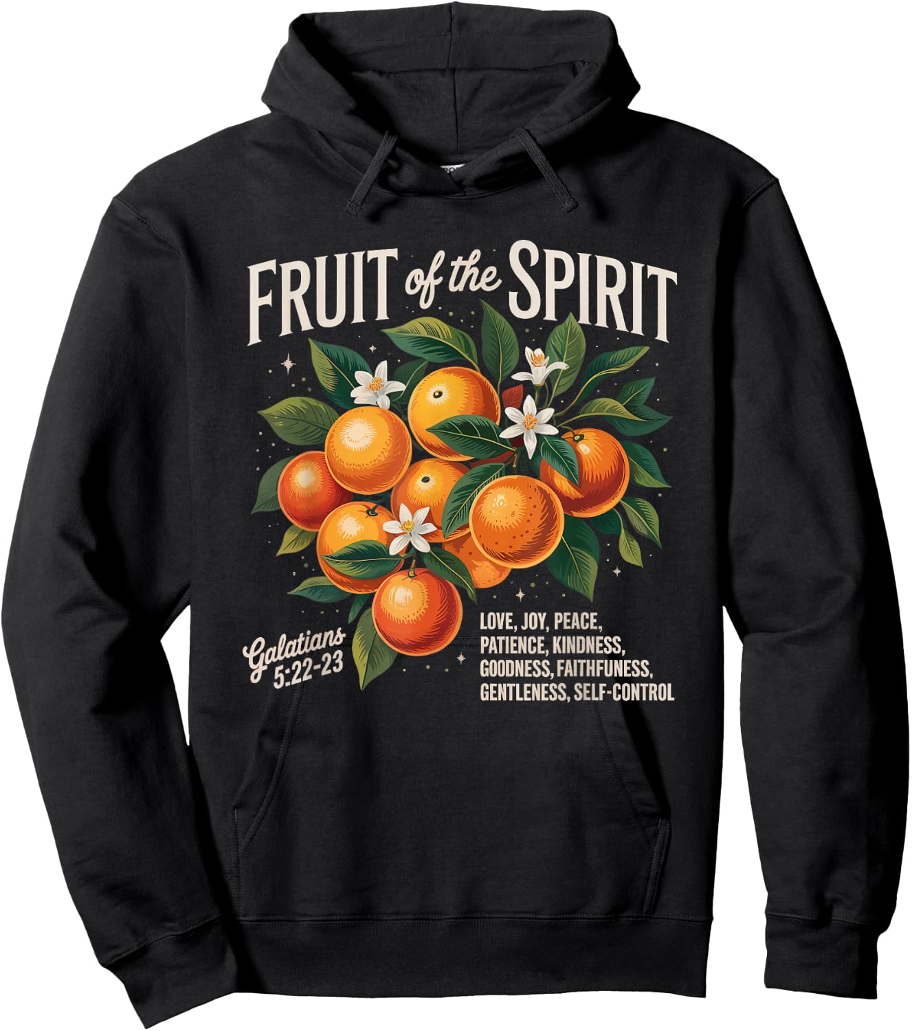 Christian Fruit Of Spirit Orange Flower Bible Verse Hoodie - Hoodie | Black
