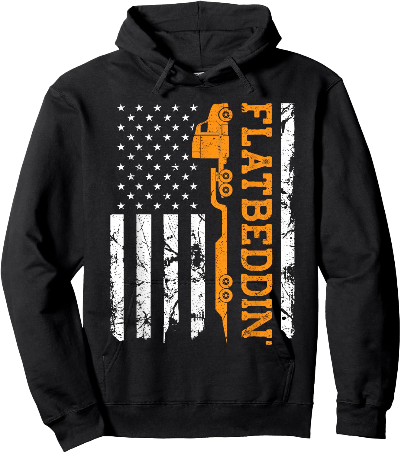 American Flag Flatbed Truck, Patriotic Flatbed Trucker Hoodie - Hoodie | Black
