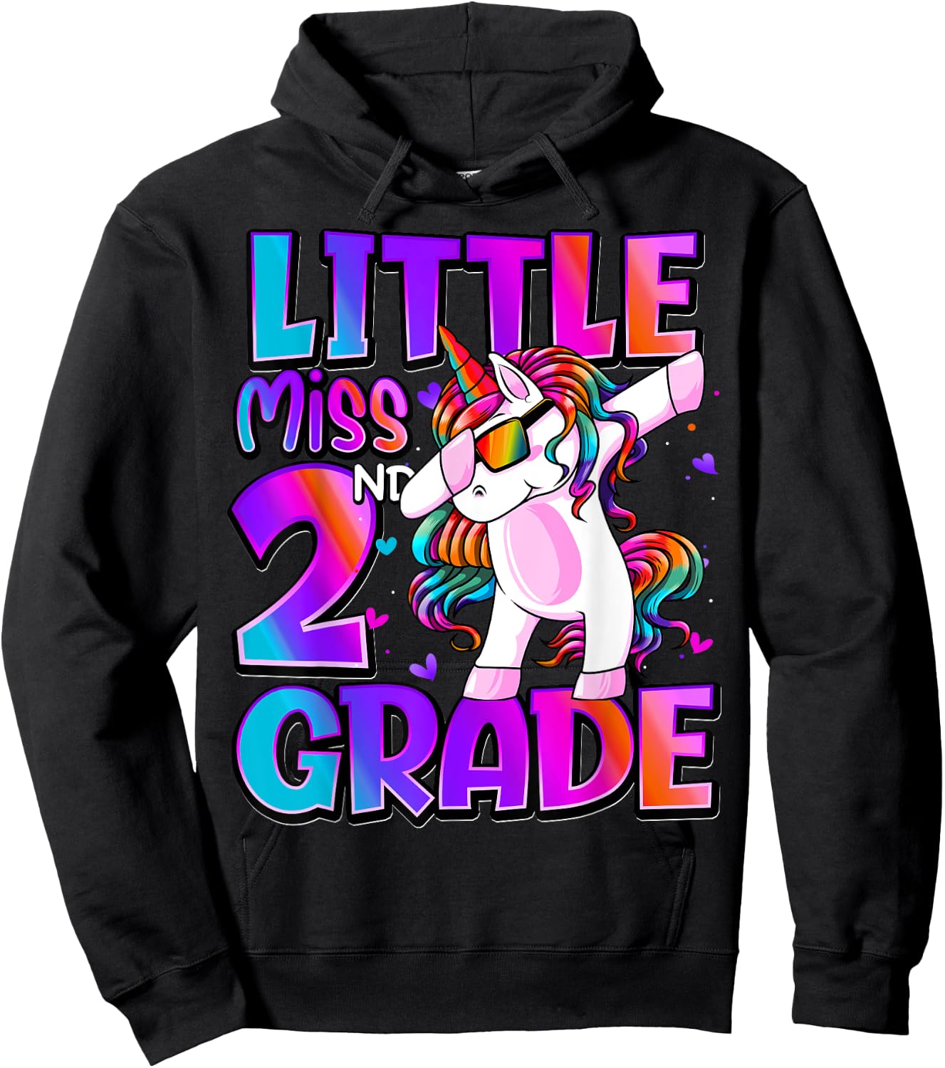 Little Miss 2nd Grade Unicorn Back To School 2nd Grade Girls Hoodie - Hoodie | Black