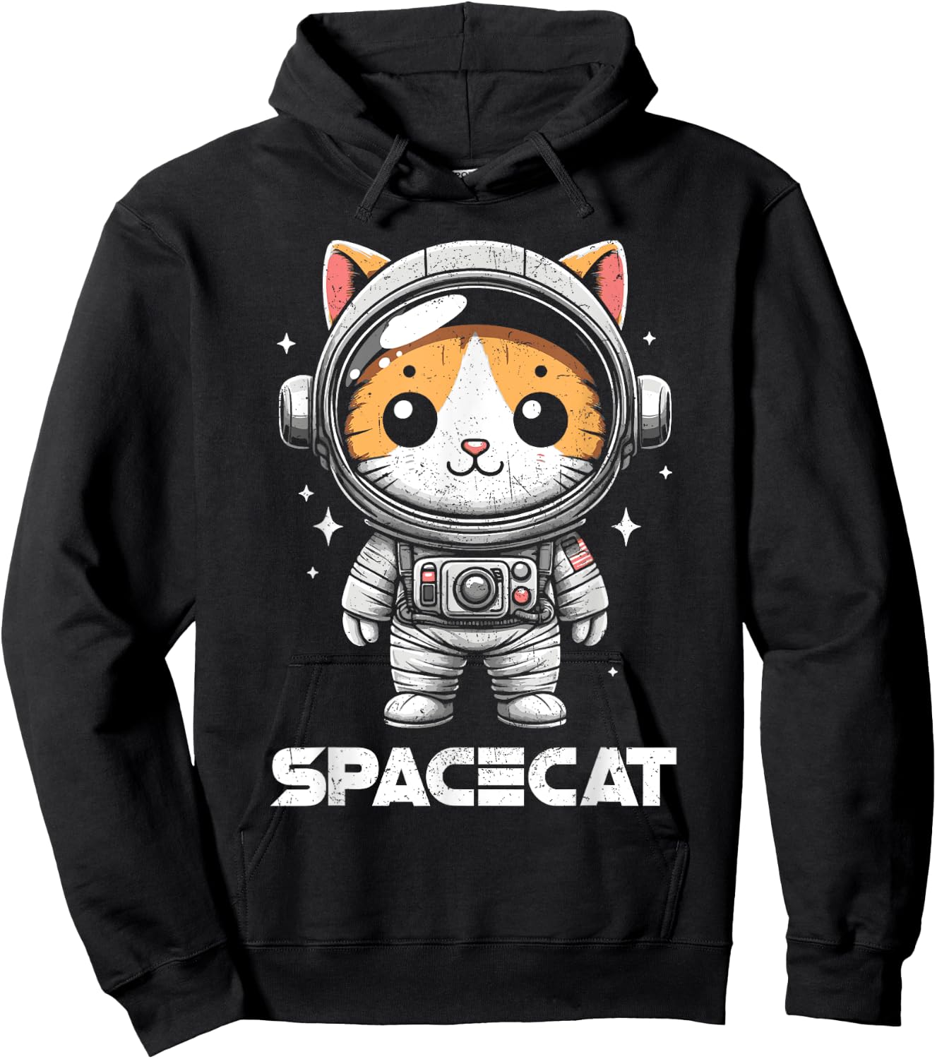 Spacecat Astronaut Cat Kitten Spaceman Cosmonaut Distressed Hoodie - Hoodie | Black