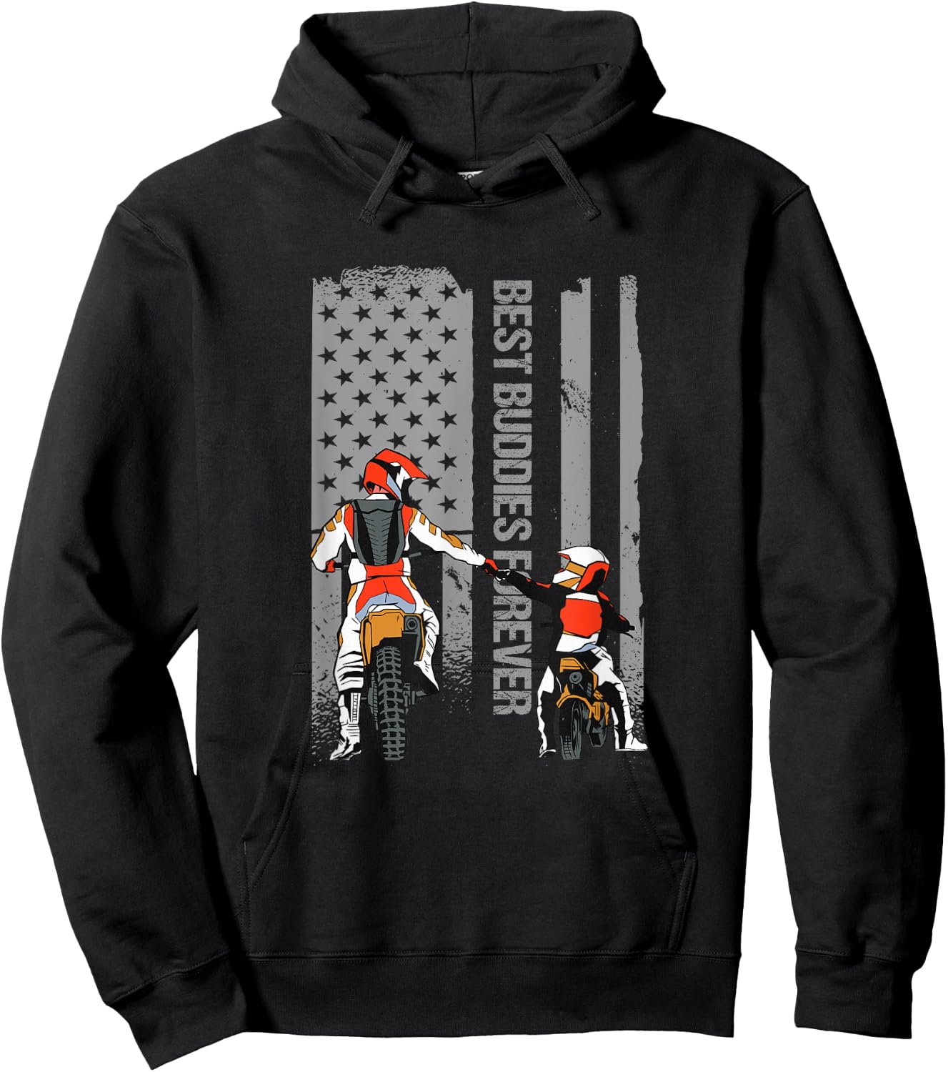 Motocross Dirt Bike Fathers Day Best Dad American Flag Gift Men Hoodie - Hoodie | Black
