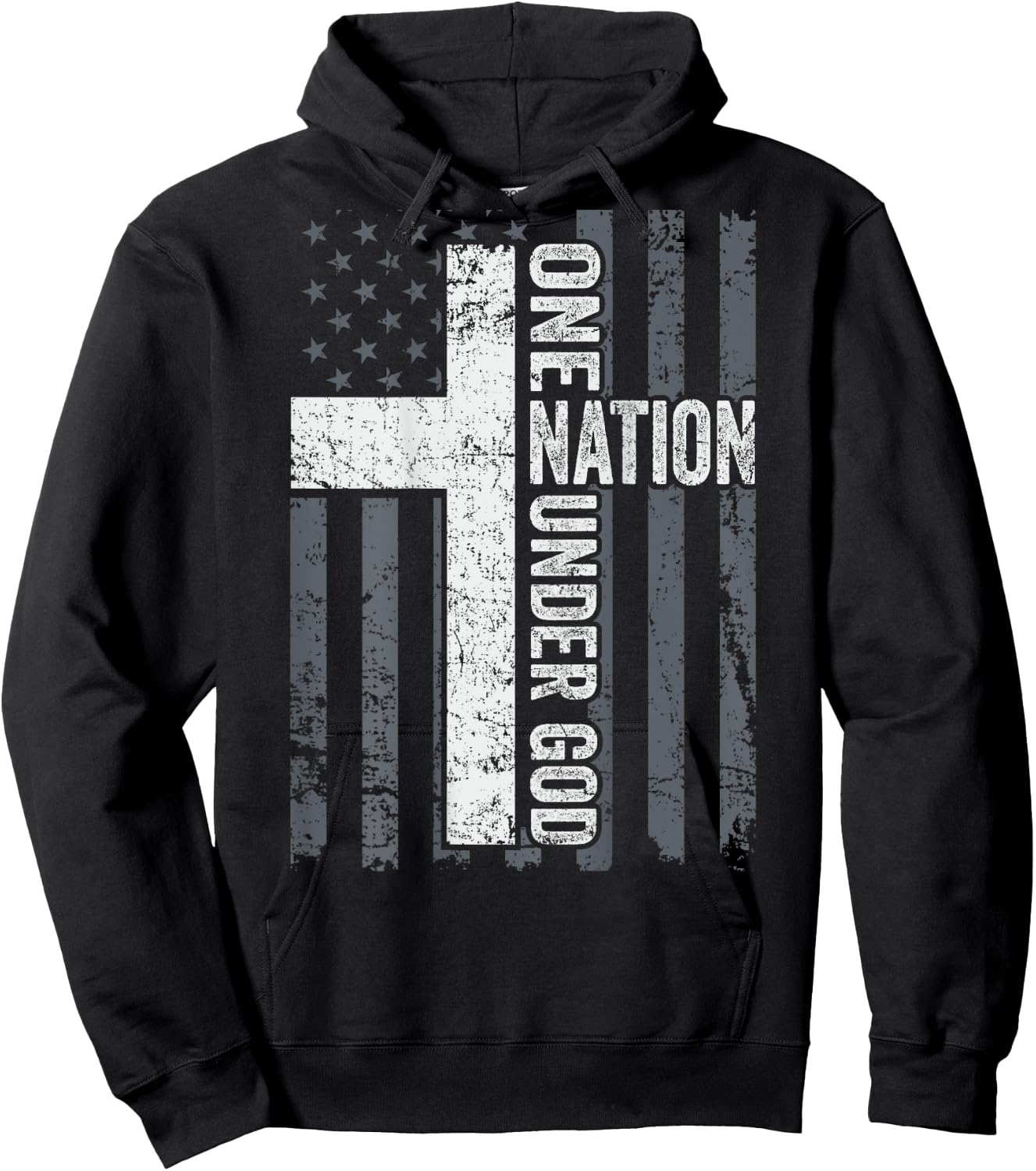 ONE NATION UNDER GOD - Christian Worship Cross Flag -ON BACK Hoodie - Hoodie | Black