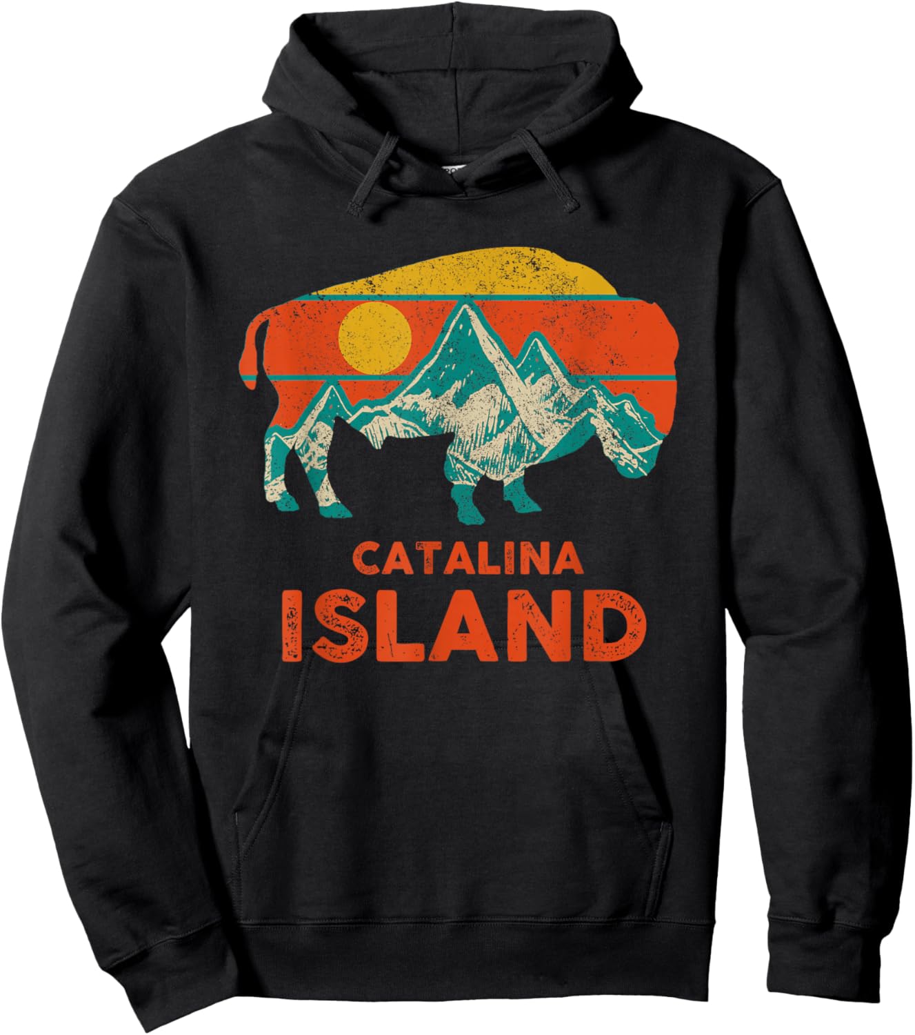 Catalina Island Vintage Bison Buffalo America Souvenir Hoodie - Hoodie | Black