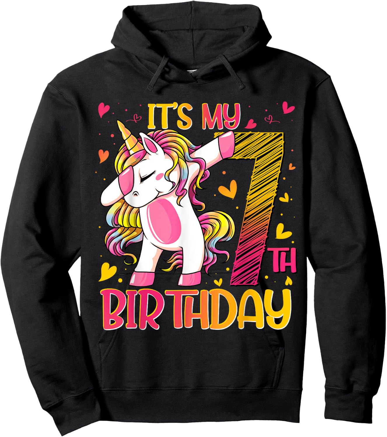 7 Year Old Unicorn Dabbing 7th Birthday Girl Unicorn Party Hoodie - Hoodie | Black