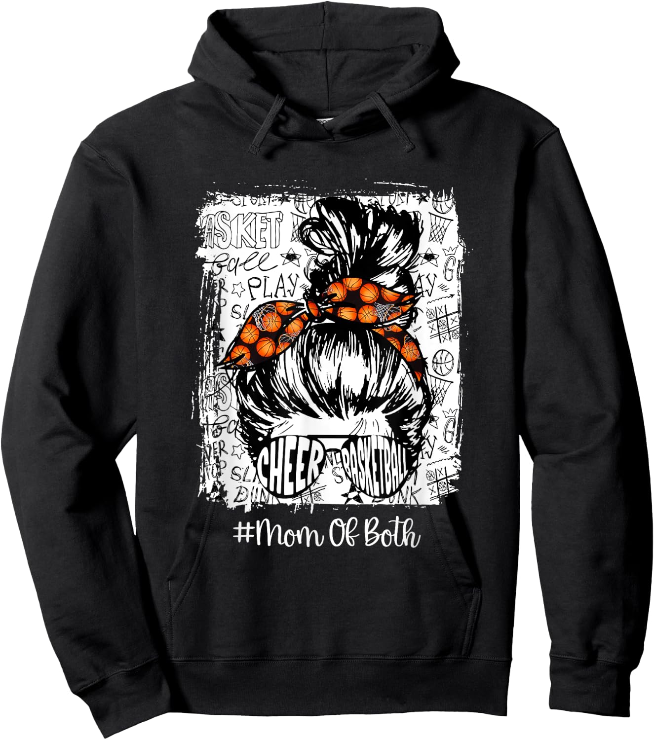 Funny Cheer And Basketball Mom Of Both Mom Bun Hair Hoodie - Hoodie | Black
