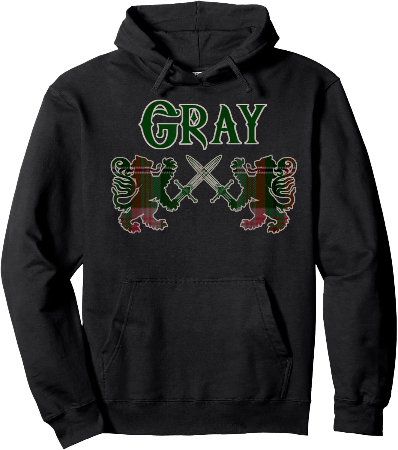 Clan Gray Scottish Family Kilt Tartan Lion Hoodie - Hoodie | Black