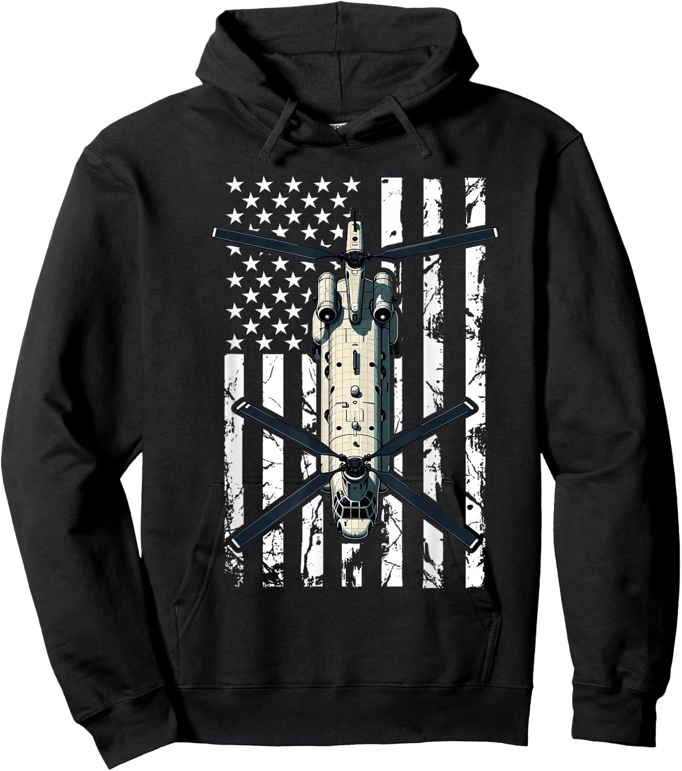 CH 47 Chinook Helicopter Pilot USA Flag Retired Veteran Hoodie - Hoodie | Black