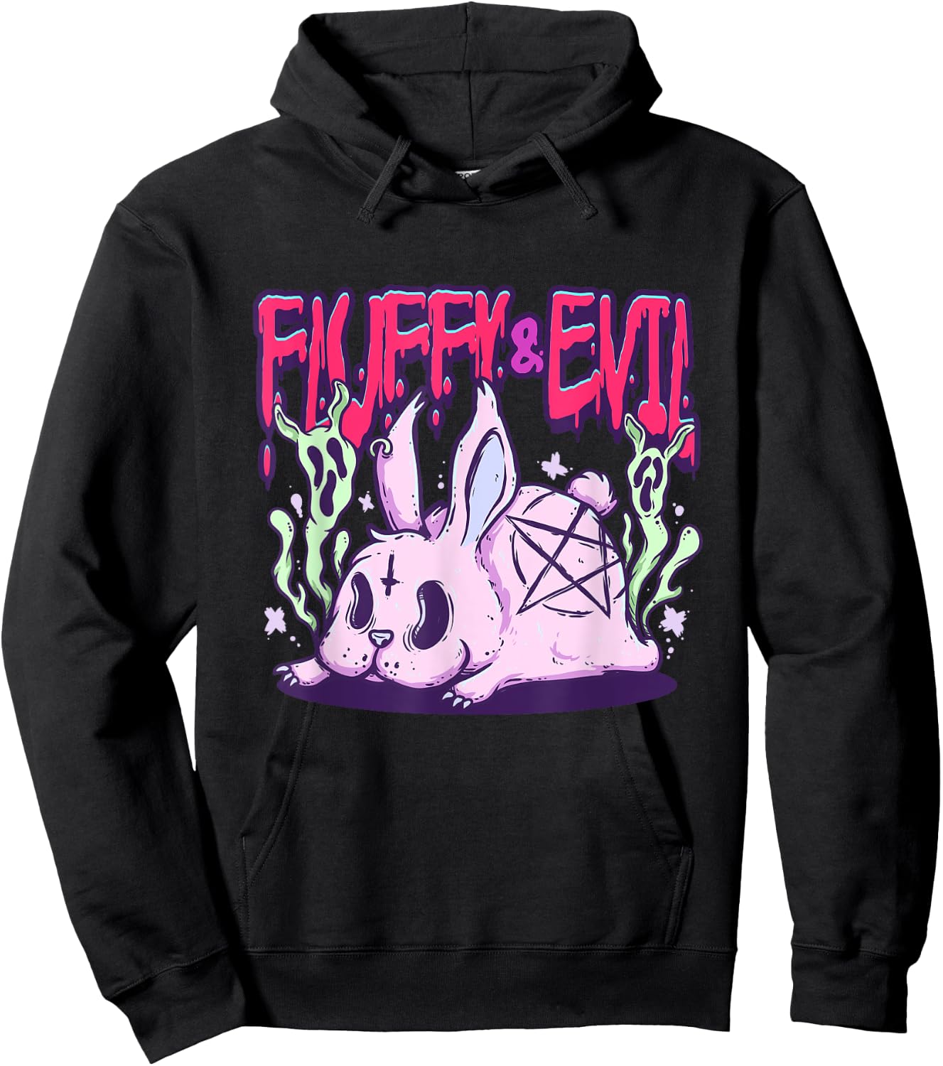 Fluffy & Evil Pastel Goth Rabbit Voodoo Satanic Bunny Hoodie - Hoodie | Black
