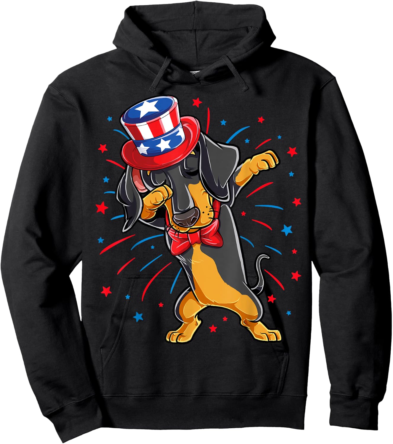 Dabbing Dachshund 4th of July T shirt Men USA American Flag Hoodie - Hoodie | Black