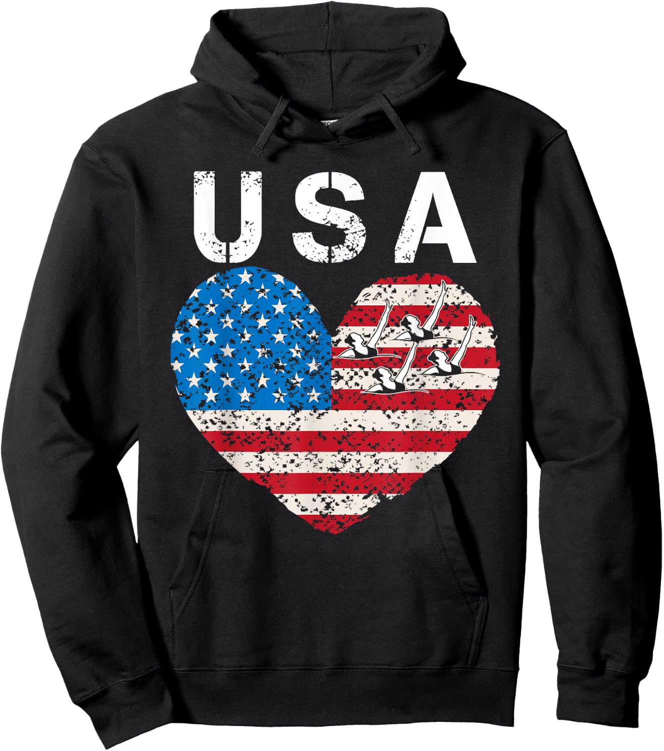 USA artistic swimming team American flag heart US Swim Aqua Hoodie - Hoodie | Black