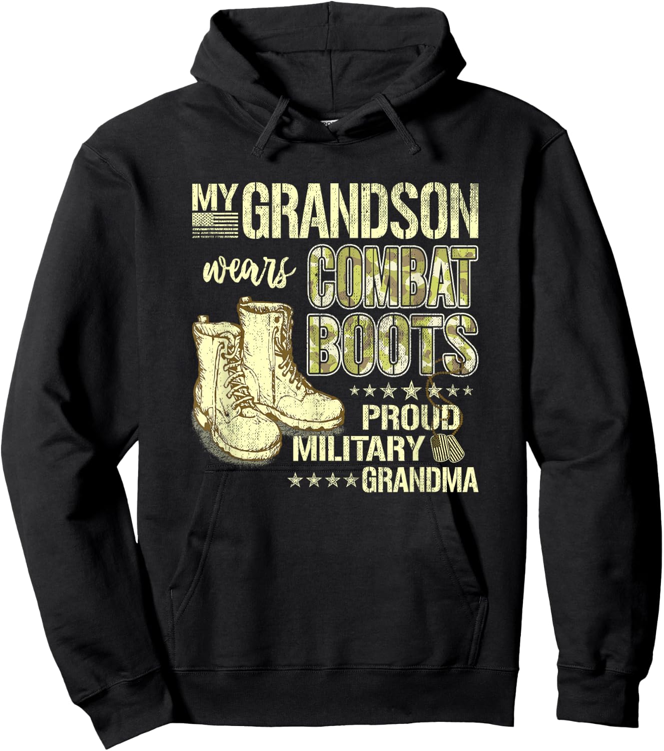 My Grandson Wears Combat Boots - Proud Military Grandma Gift Small Hoodie - Hoodie | Black