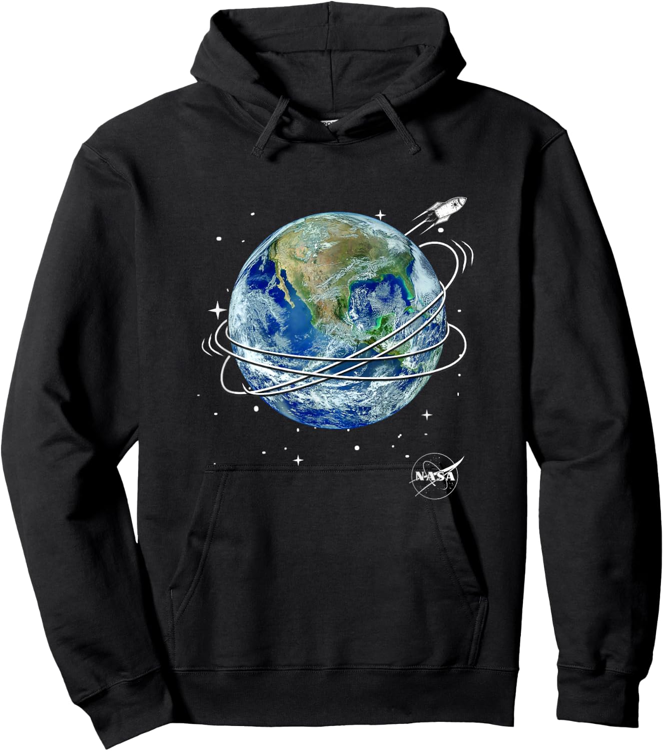 NASA Vintage Classic Rocket Ship Earth Orbit Poster Hoodie - Hoodie | Black