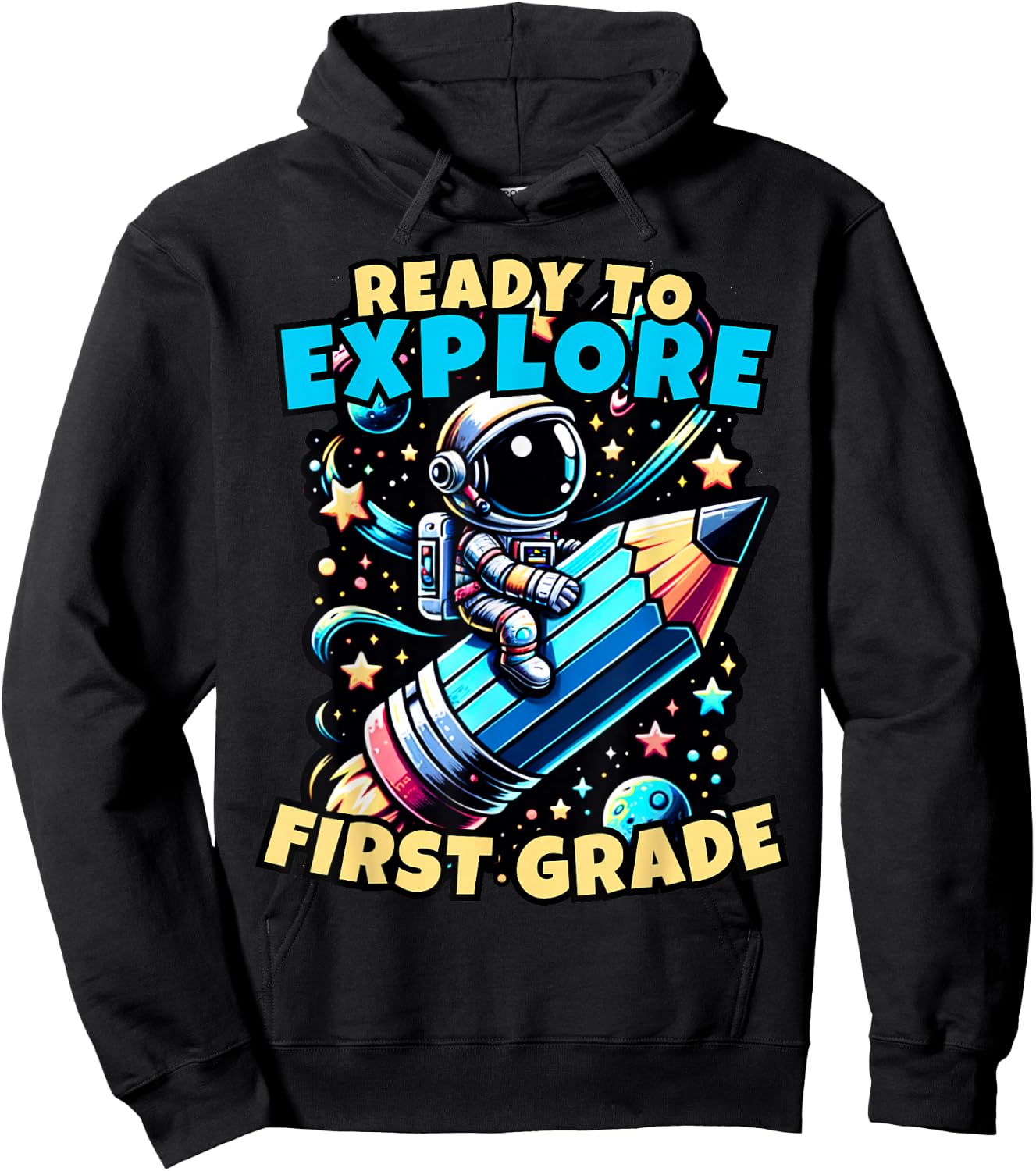 Ready to Explore 1st Grade Kids Astronaut Back to School Hoodie - Hoodie | Black