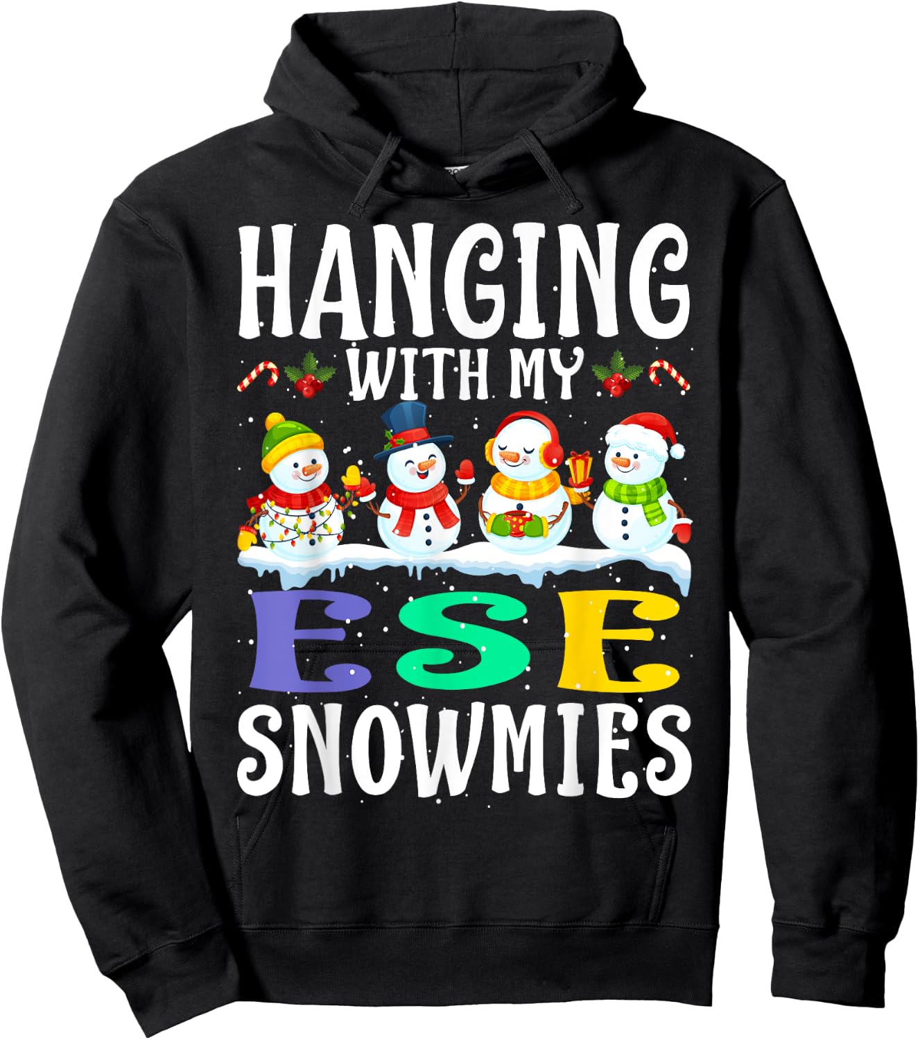Hanging With My Ese Snowmies Teacher Christmas Gift Men Women Kids Hoodie - Hoodie | Black