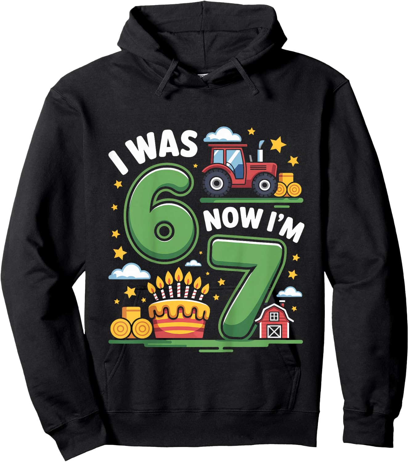 I was 6 Now I’m 7 Farm Tractor 67 Hoodie - Hoodie | Black