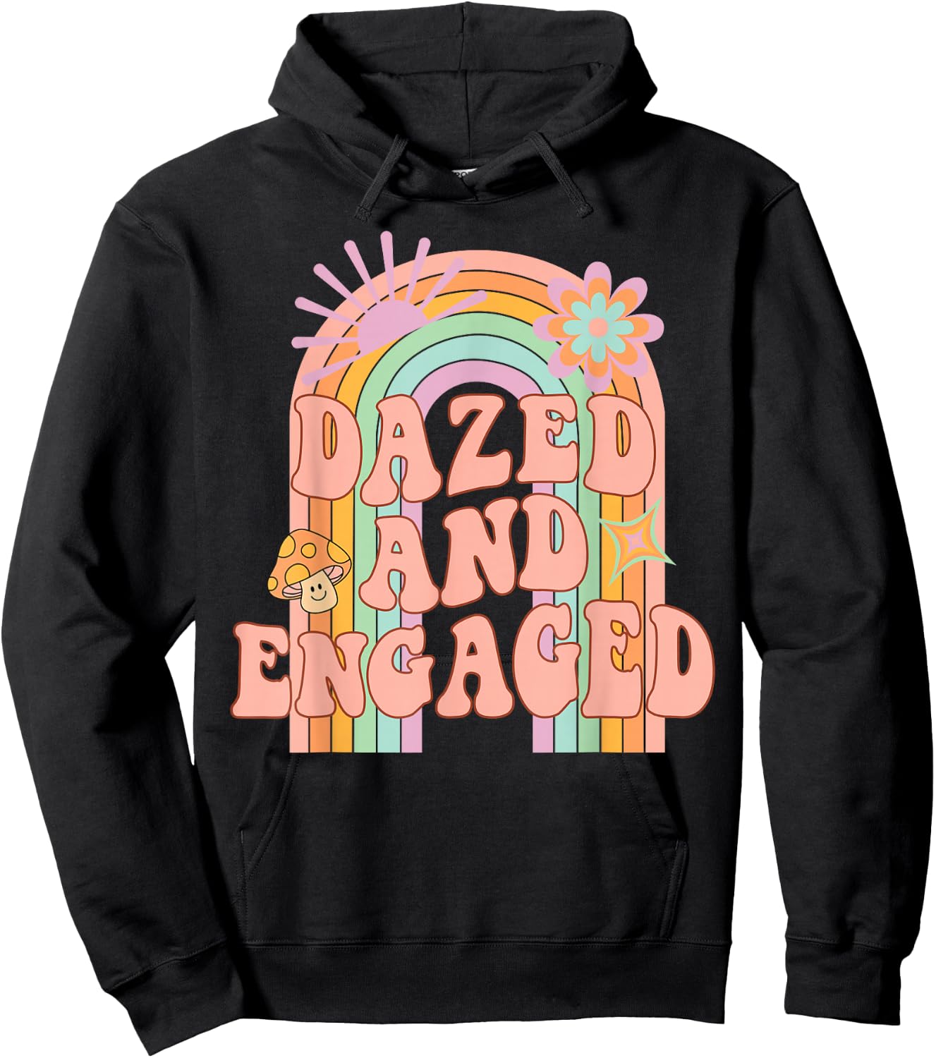 Dazed and Engaged Groovy Rainbow Team Bride Bachelorette Hoodie - Hoodie | Black