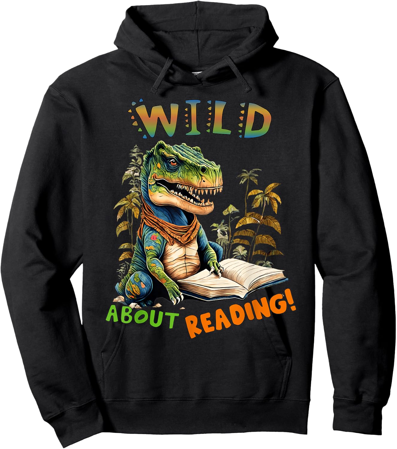 Librarian Teacher Kids Wild About Reading Dinosaur Reading Hoodie - Hoodie | Black