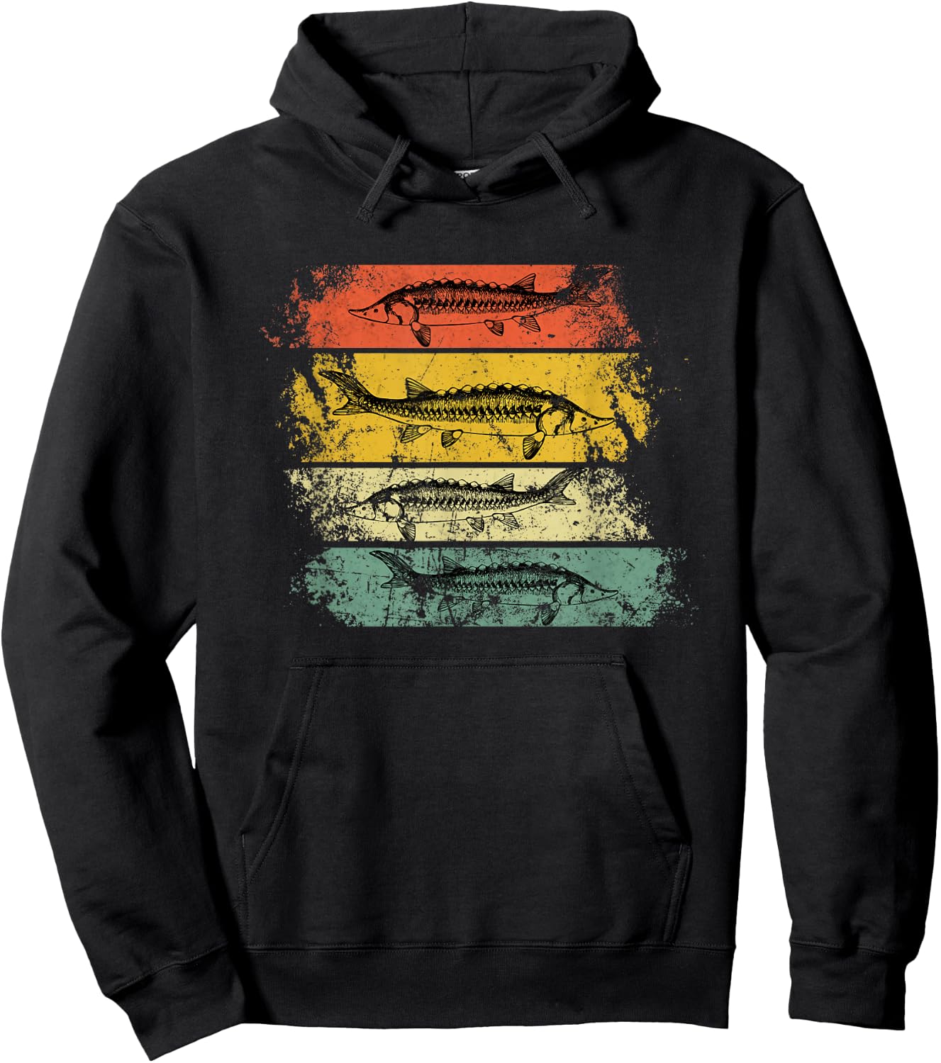 Retro distressed Sturgeon Beluga Grunge Hoodie - Hoodie | Black