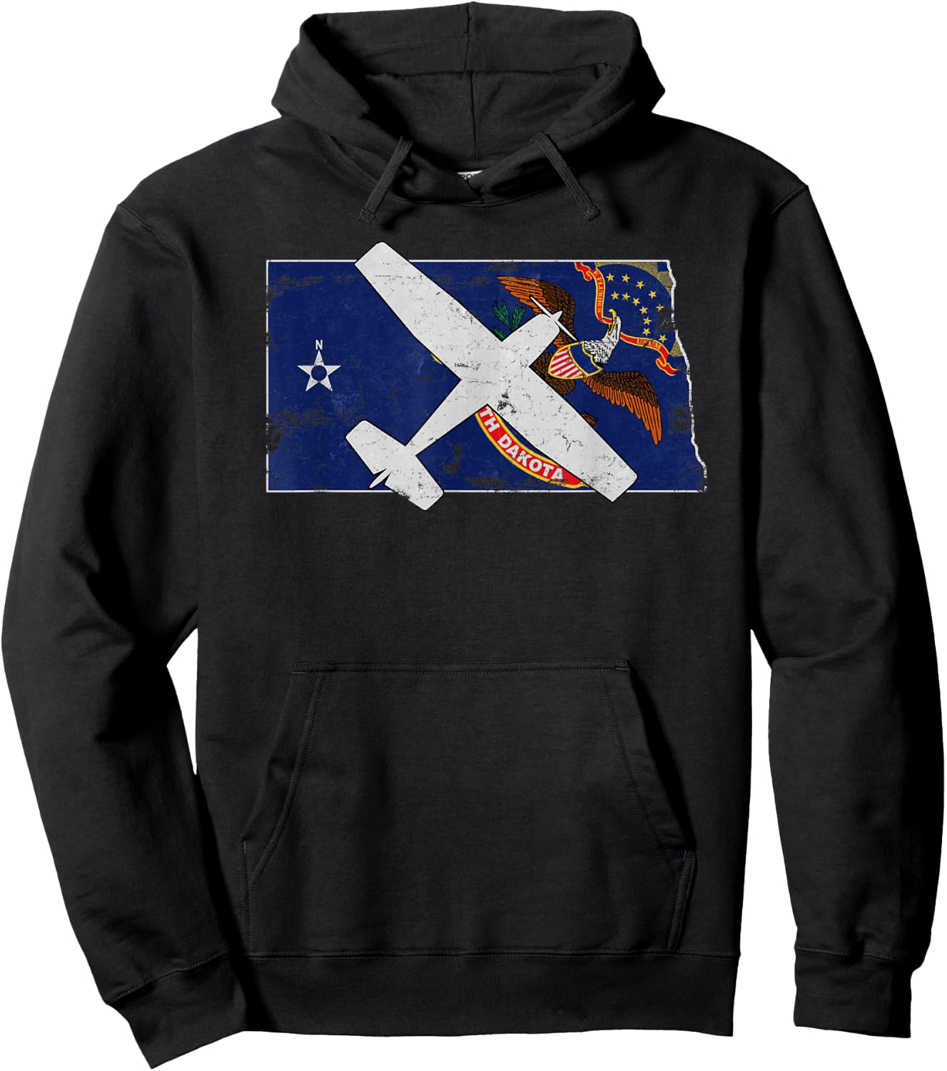 North Dakota Pilot State Flag C172 Skyhawk Airplane Vintage Hoodie - Hoodie | Black