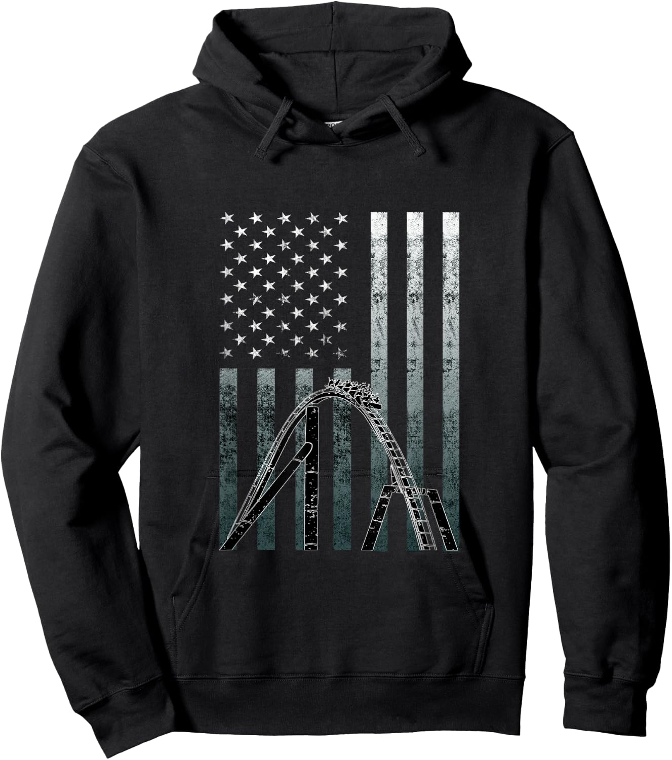 Roller Coaster Vintage USA Flag Theme Park Carnival Ride Hoodie - Hoodie | Black