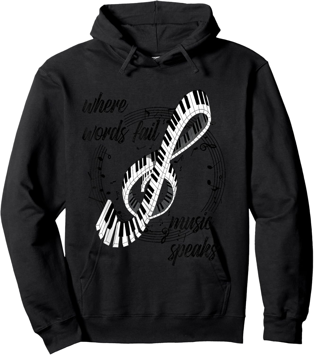 Where words fail music speaks piano design saying musician Hoodie - Hoodie | Black